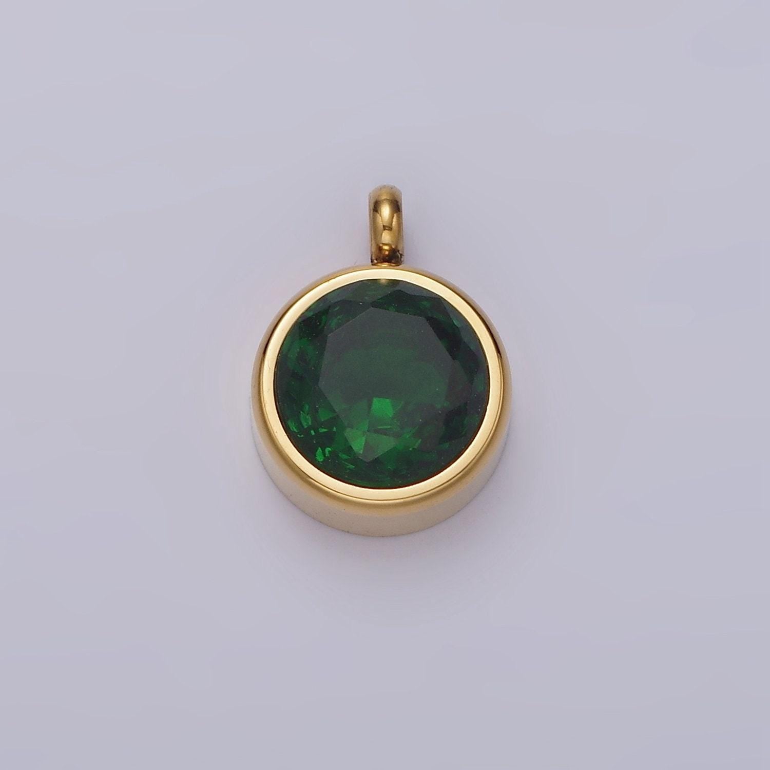 Stainless steel clear, pink, black, green cz round bezel minimalist charm | p641 - p644