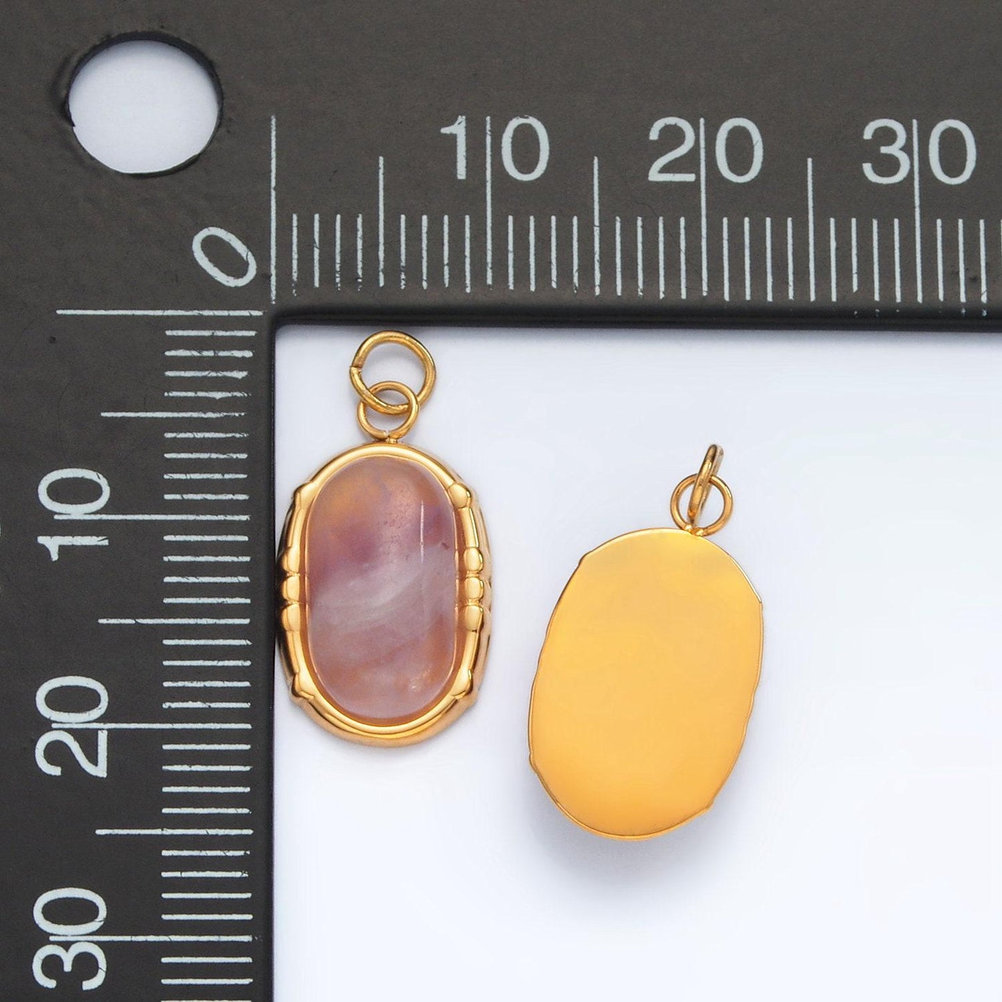 Stainless steel amethyst natural gemstone oblong bezel charm | p631