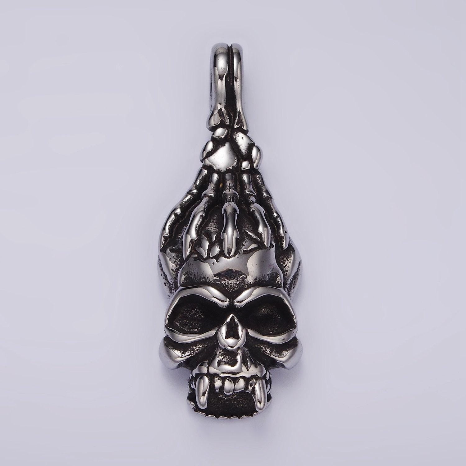 Stainless steel human skeleton skull pendant halloween jewelry gold necklace charm | p1361