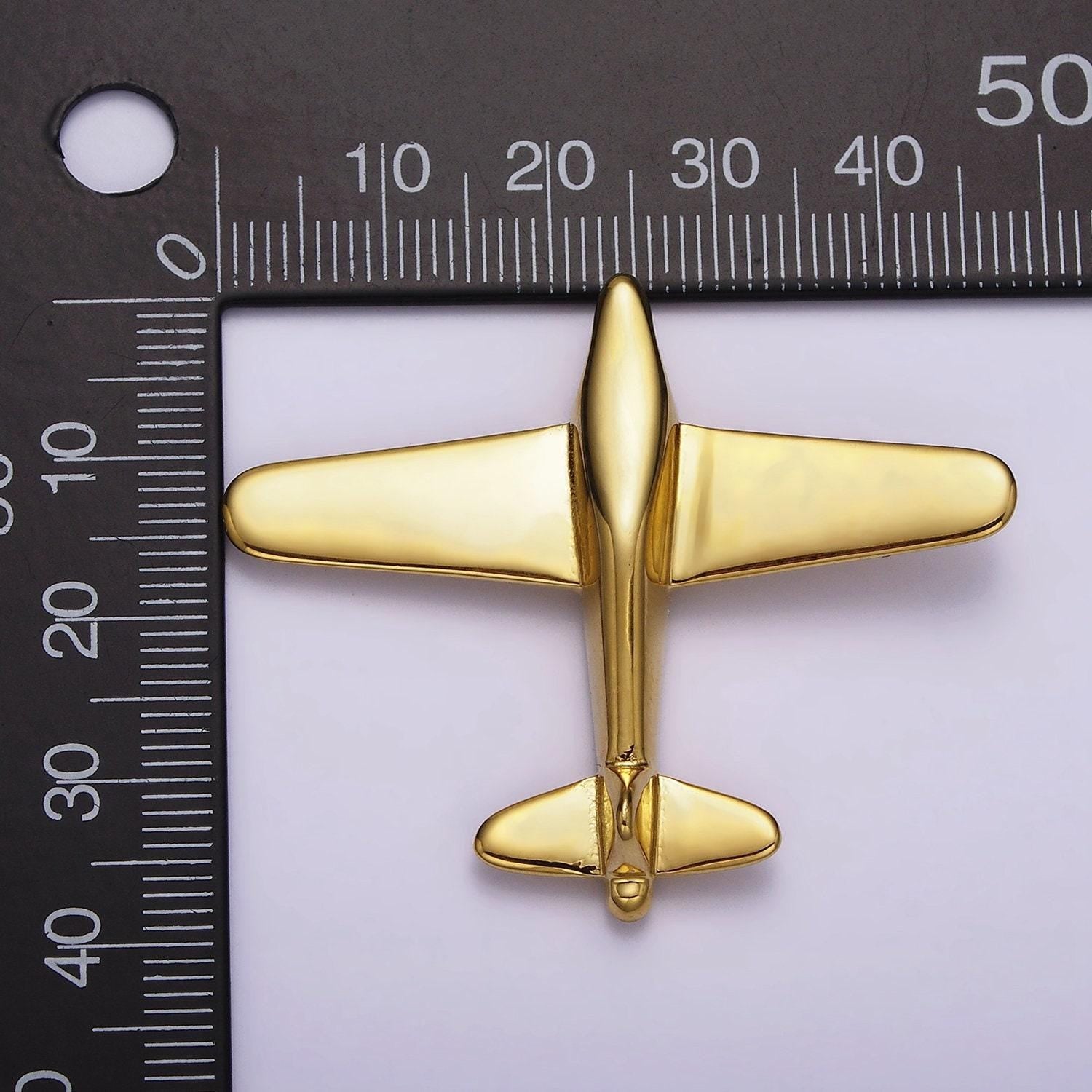 Gold stainless steel airplane pendant big airplane necklace charm gold travel necklace wholesale charm jewelry making supplies p-589