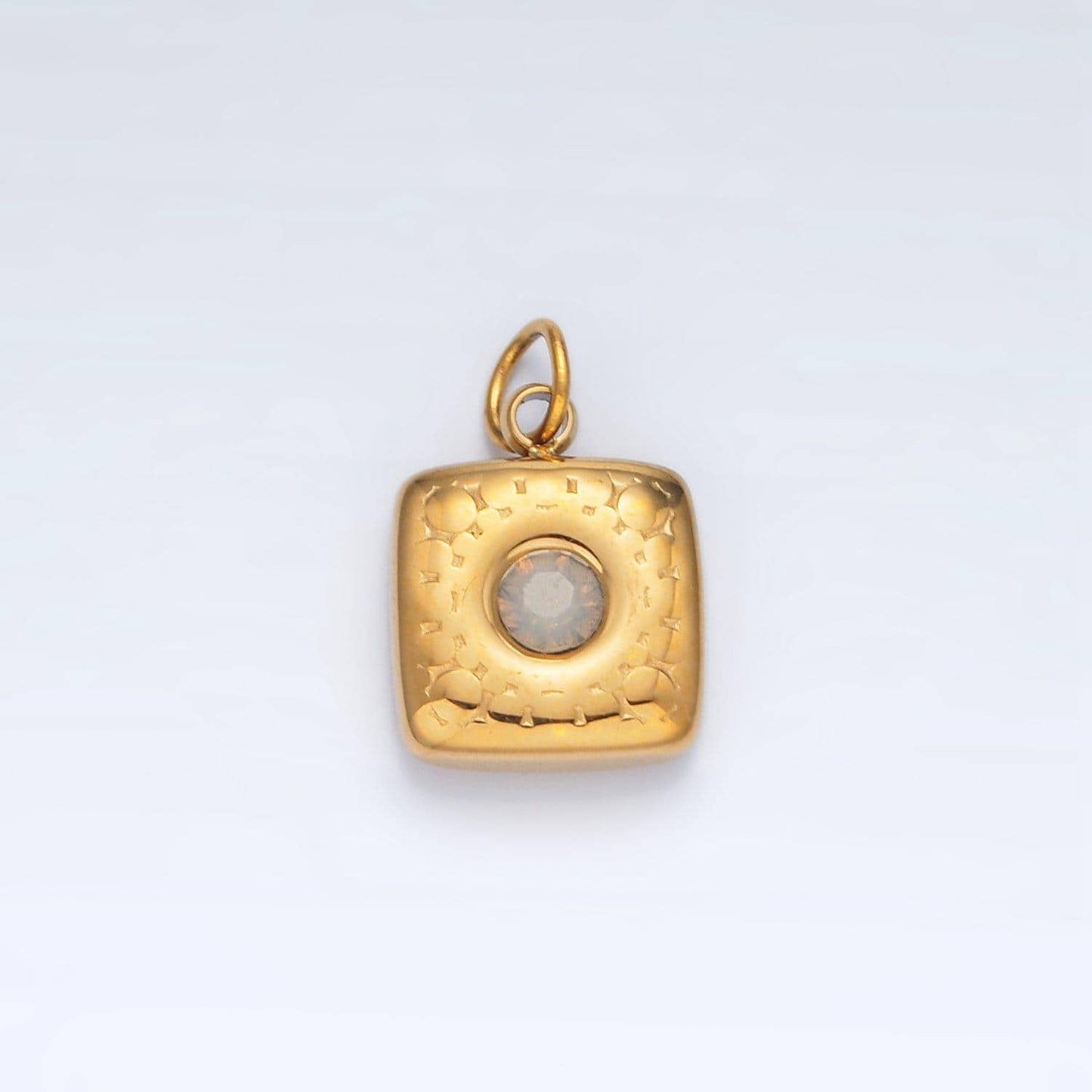 Stainless steel 15mm cz textured square mini charm | p568
