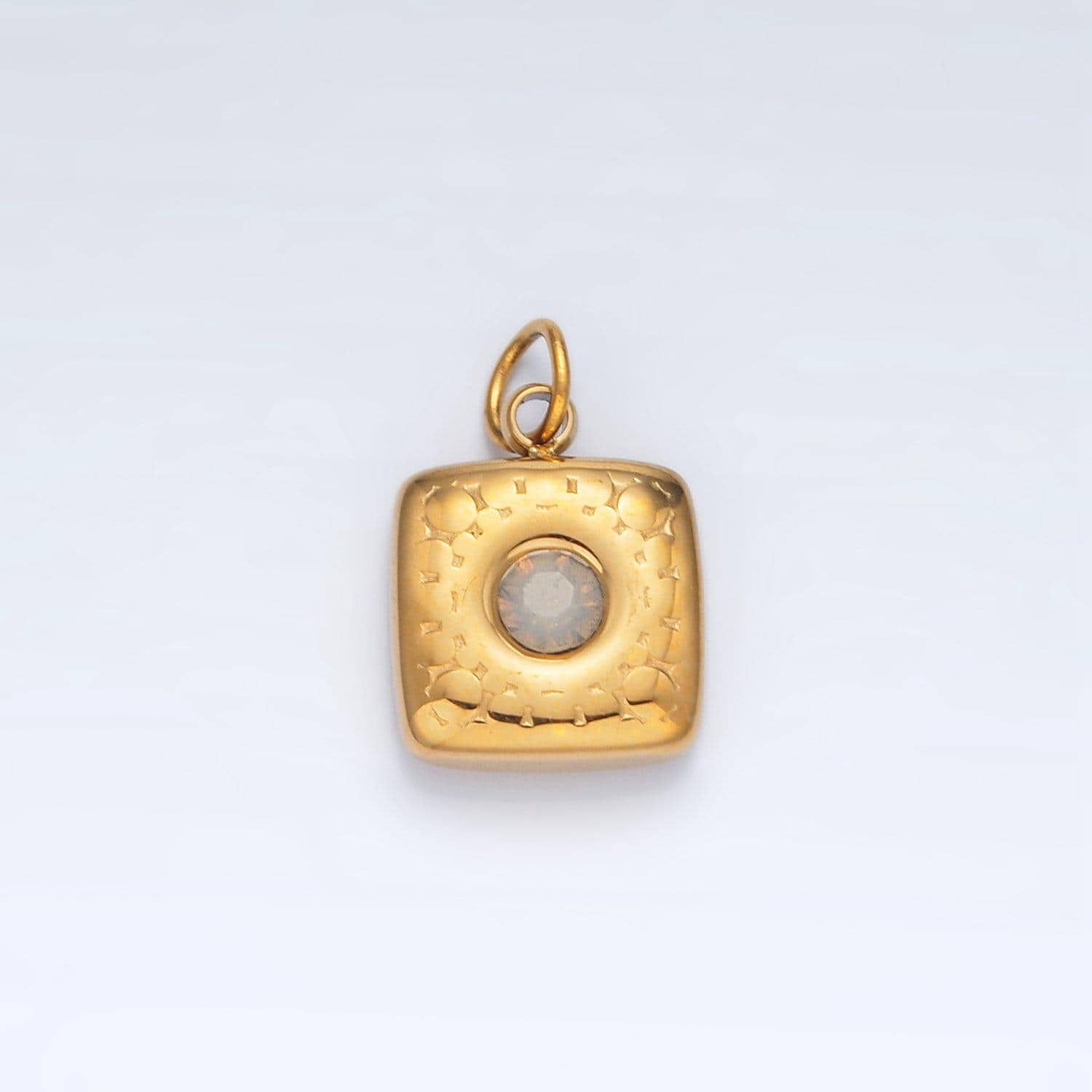 Stainless steel 15mm cz textured square mini charm | p568