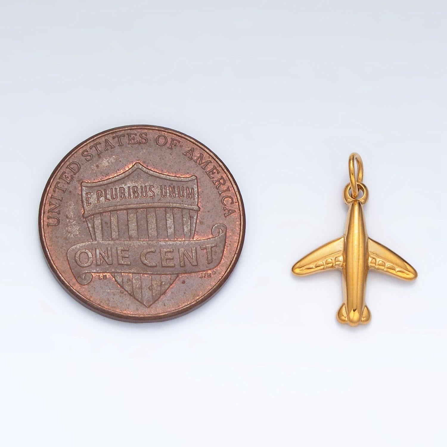 Mini gold airplane charm stainless steel plane pendant jewelry p56