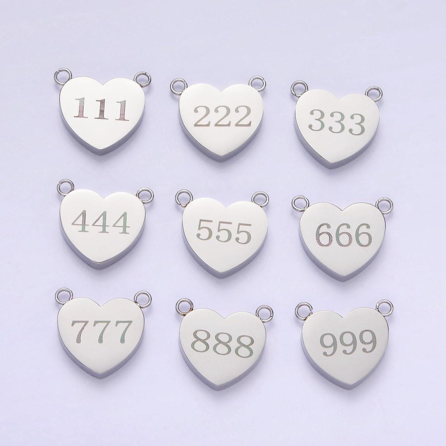 Dainty stainless steel angel number charm connector mini heart lucky number link connector for necklace bracelet component tarnish free