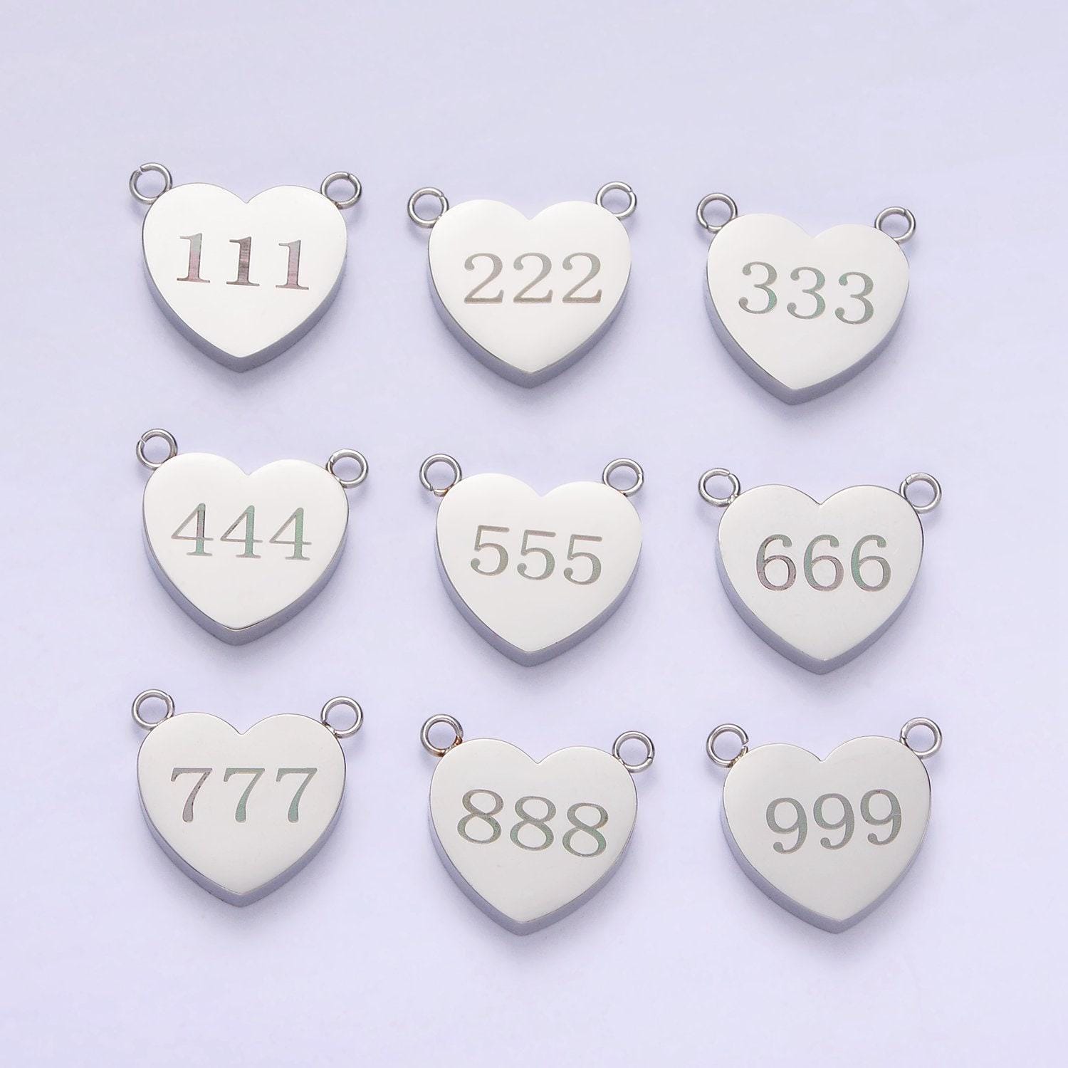 Dainty stainless steel angel number charm connector mini heart lucky number link connector for necklace bracelet component tarnish free