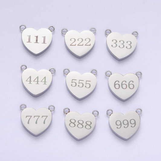 Dainty stainless steel angel number charm connector mini heart lucky number link connector for necklace bracelet component tarnish free
