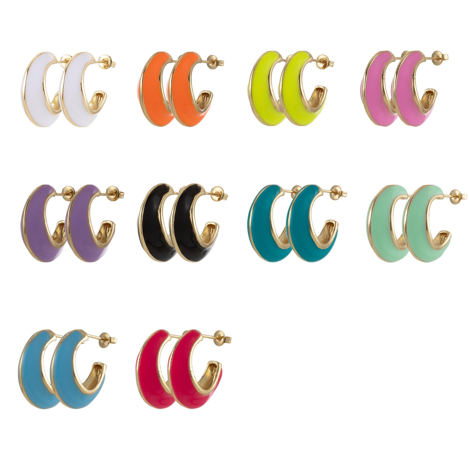 24k gold filled enamel hoop earrings, colorful 23mm hoops, enamel earrings, bold dome hoop for everyday wear summer trend jewelry