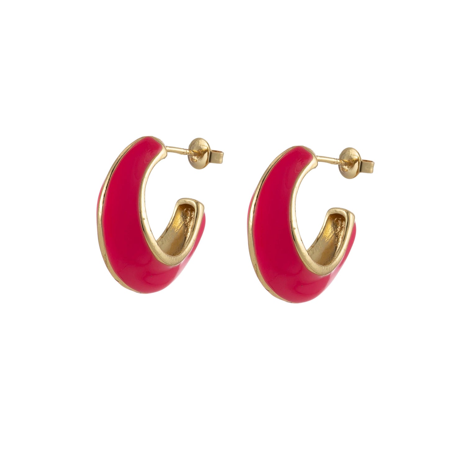 24k gold filled enamel hoop earrings, colorful 23mm hoops, enamel earrings, bold dome hoop for everyday wear summer trend jewelry