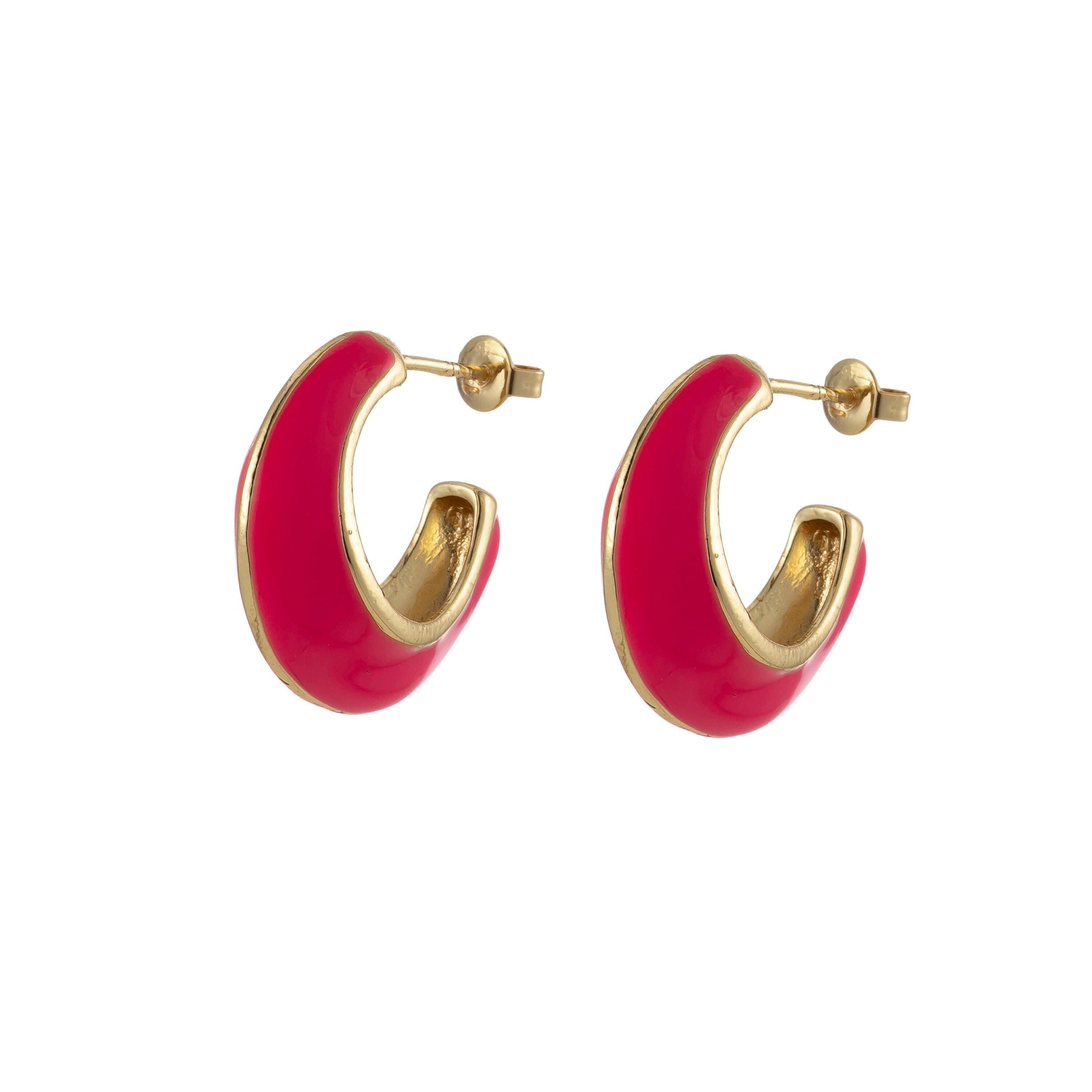 24k gold filled enamel hoop earrings, colorful 23mm hoops, enamel earrings, bold dome hoop for everyday wear summer trend jewelry