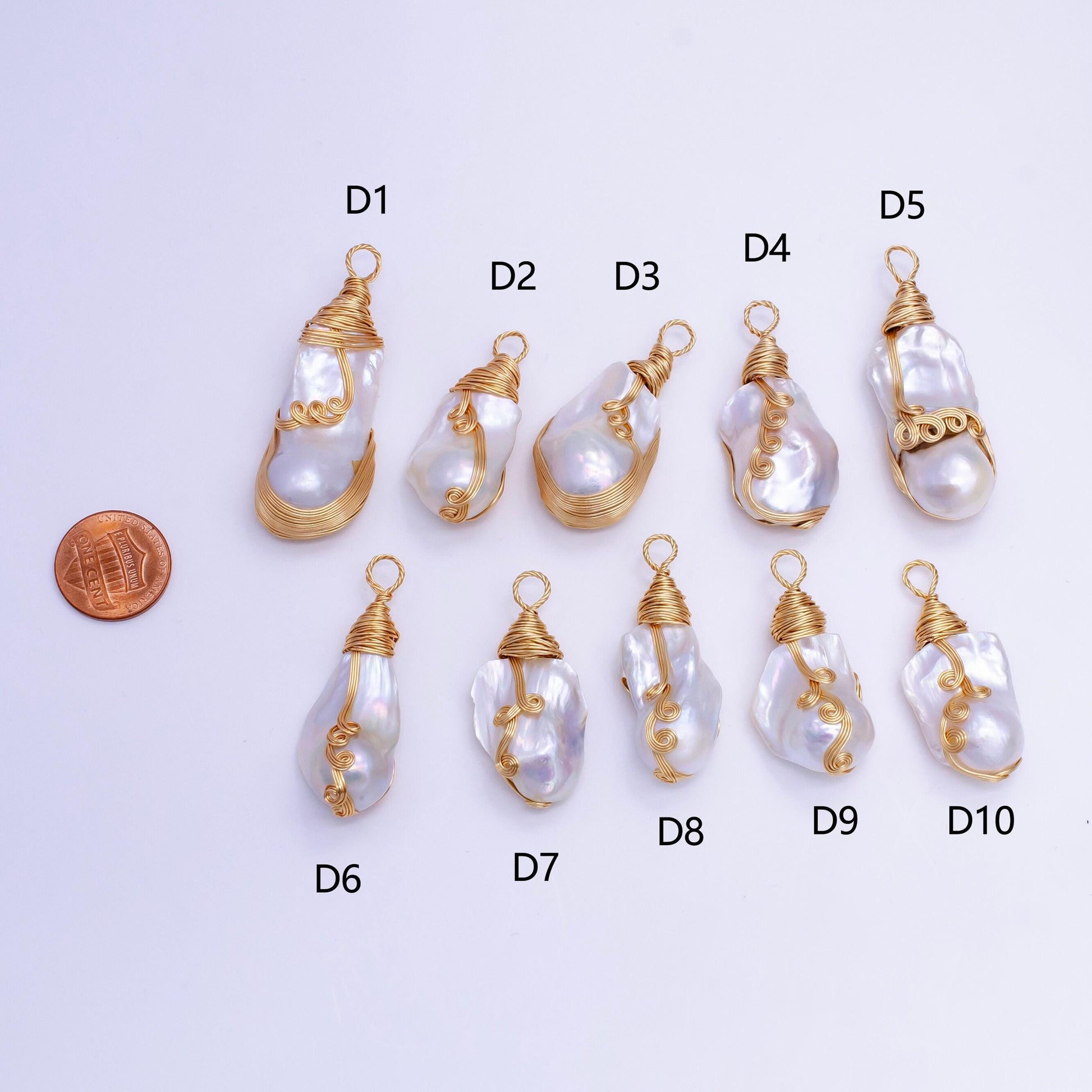One of a kind big bold white baroque keishi freshwater pearl with handmade gold wired pendant in gold statement jewelry p-1854