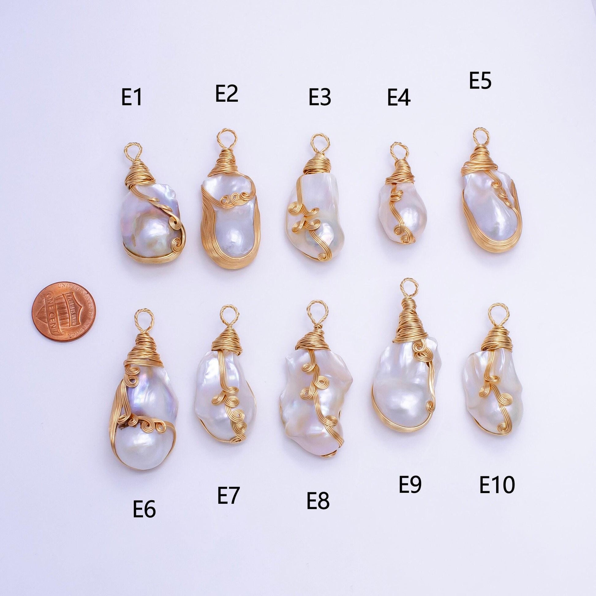 One of a kind big bold white baroque keishi freshwater pearl with handmade gold wired pendant in gold statement jewelry p-1854
