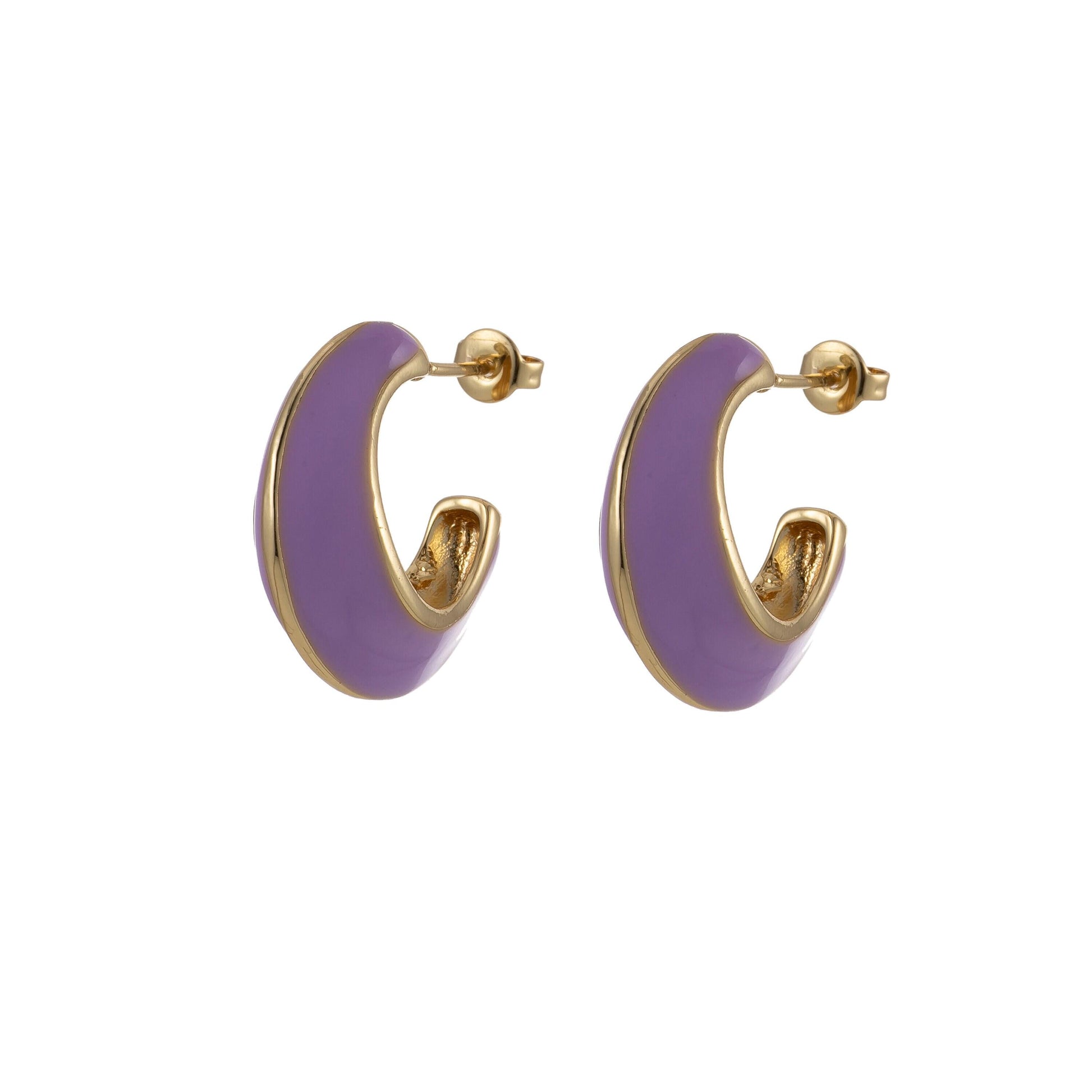 24k gold filled enamel hoop earrings, colorful 23mm hoops, enamel earrings, bold dome hoop for everyday wear summer trend jewelry
