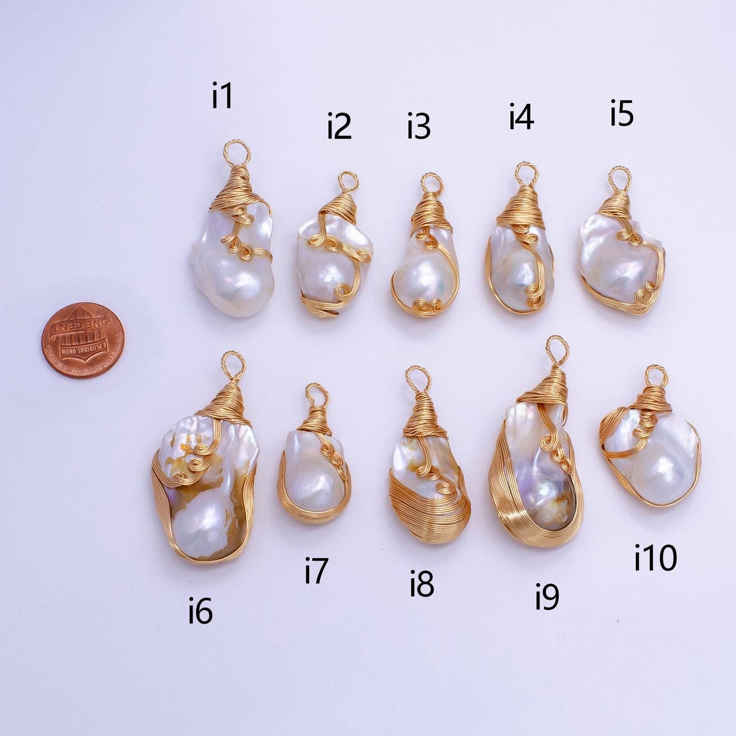 One of a kind big bold white baroque freshwater pearl with handmade gold wired pendant in gold statement jewelry p-1854