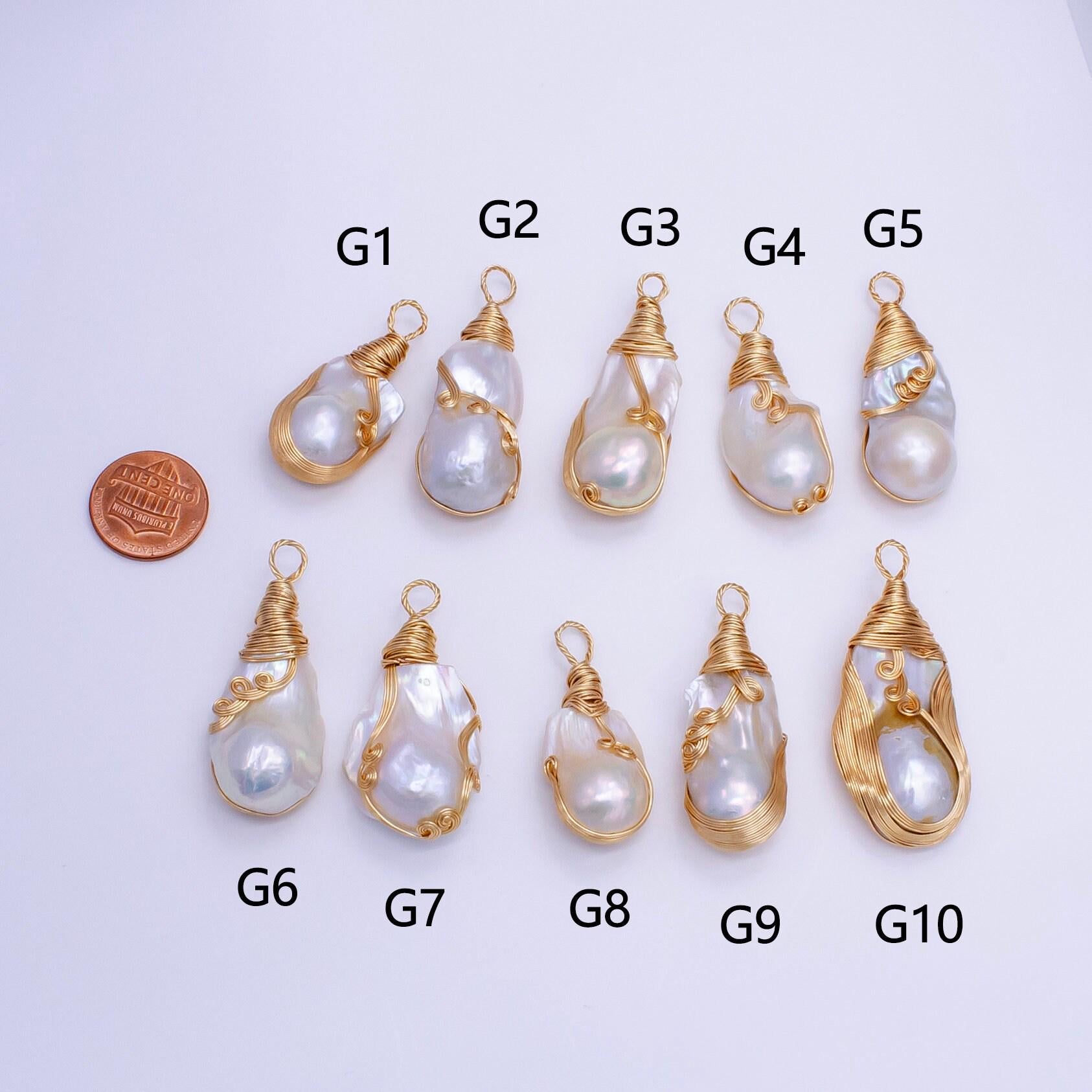 One of a kind big bold white baroque keishi freshwater pearl with handmade gold wired pendant in gold statement jewelry p-1854
