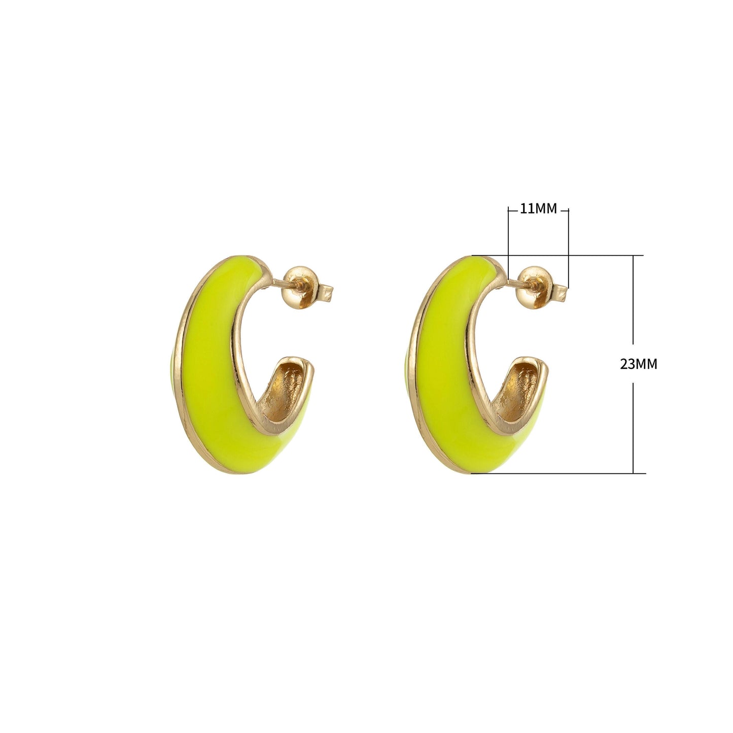 24k gold filled enamel hoop earrings, colorful 23mm hoops, enamel earrings, bold dome hoop for everyday wear summer trend jewelry