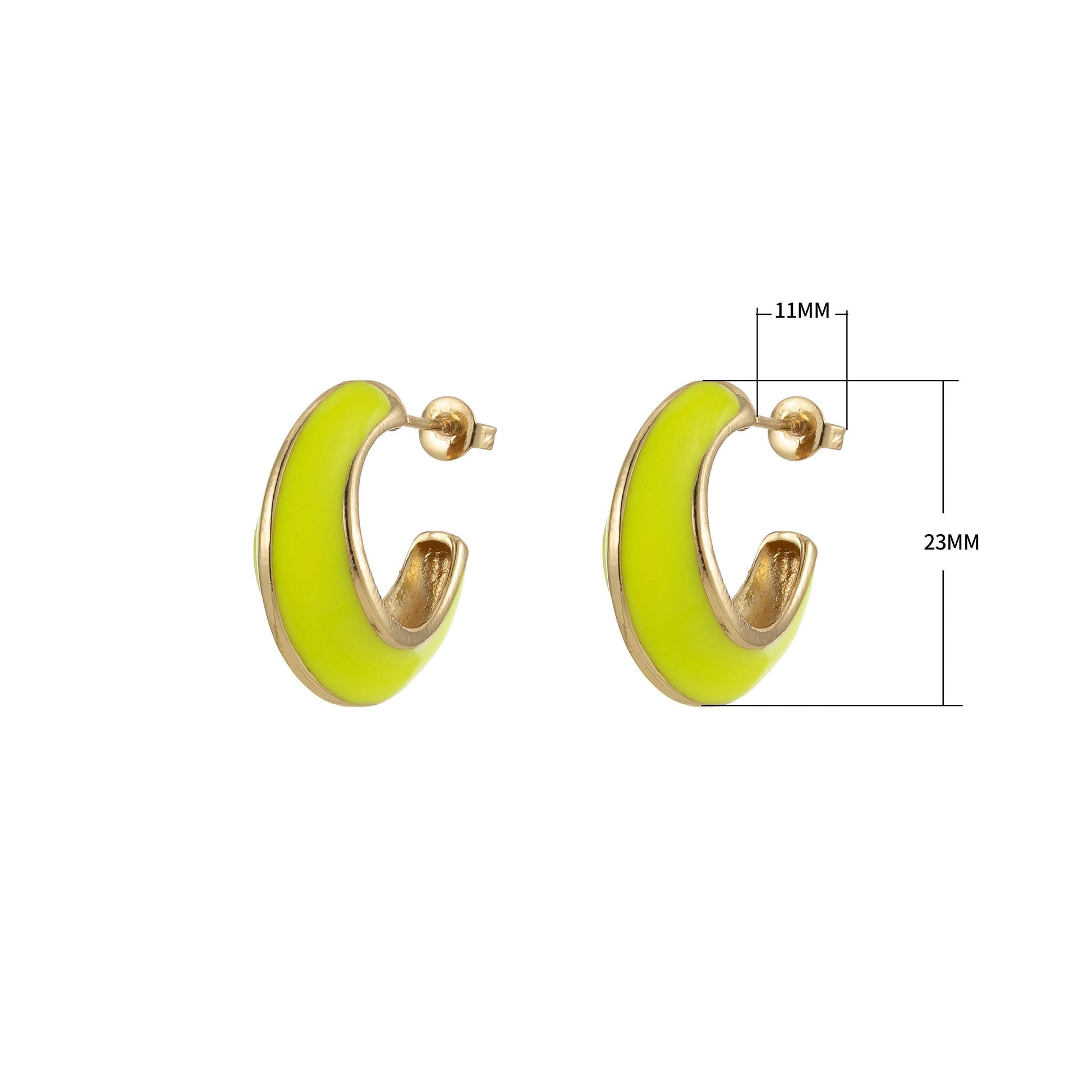 24k gold filled enamel hoop earrings, colorful 23mm hoops, enamel earrings, bold dome hoop for everyday wear summer trend jewelry