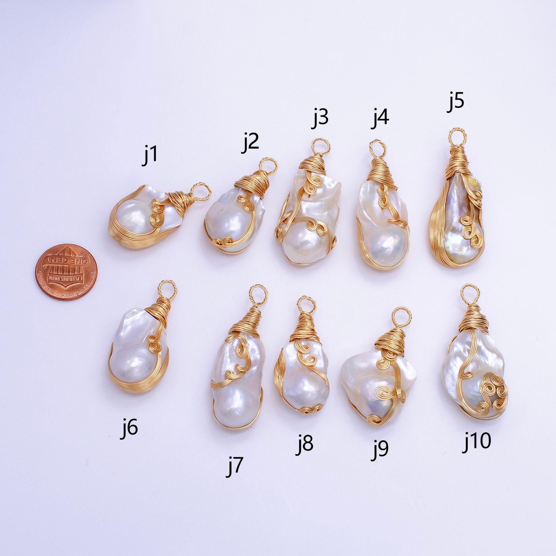 One of a kind big bold white baroque freshwater pearl with handmade gold wired pendant in gold statement jewelry p-1854
