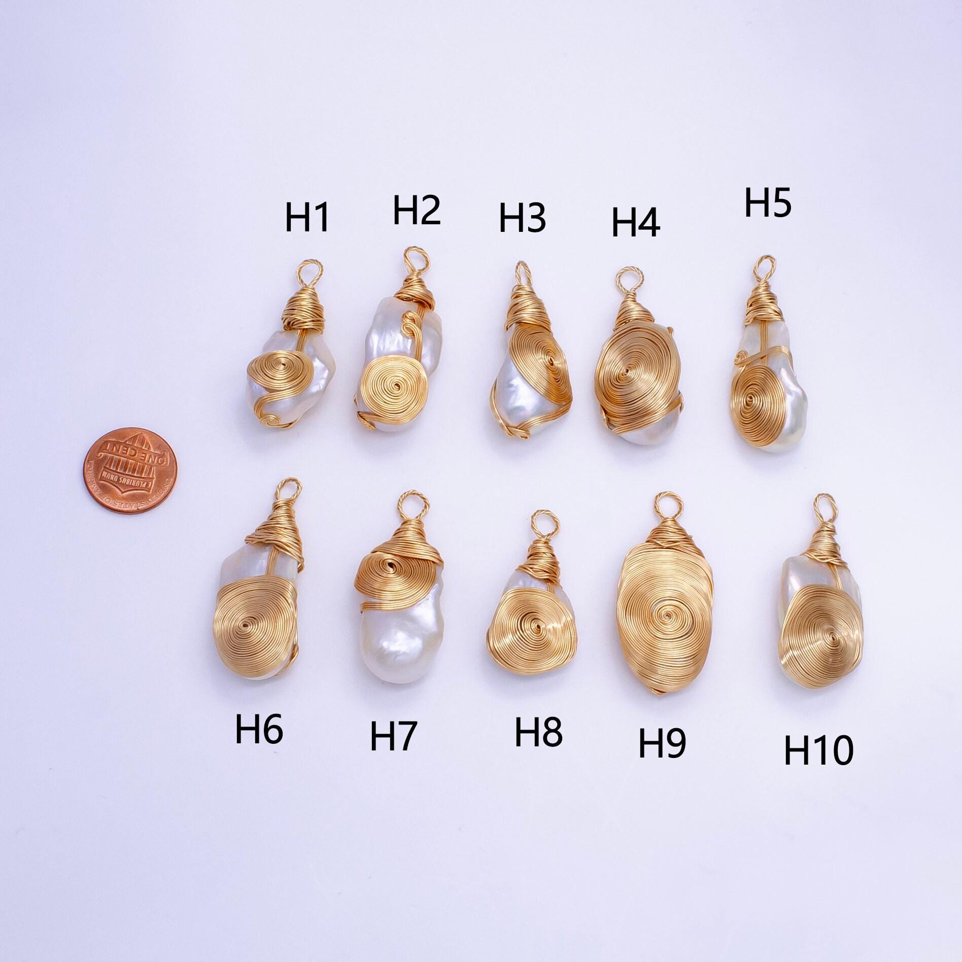One of a kind big bold white baroque keishi freshwater pearl with handmade gold wired pendant in gold statement jewelry p-1854