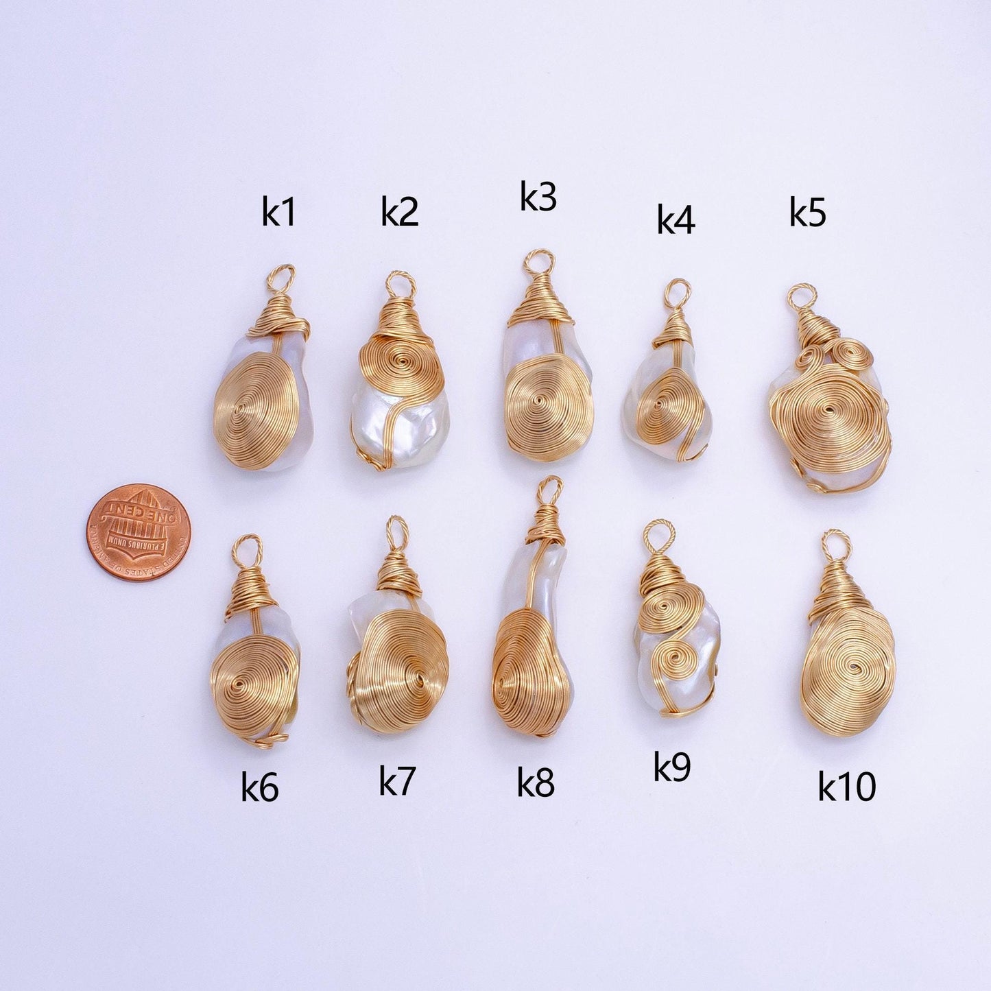 One of a kind big bold white baroque freshwater pearl with handmade gold wired pendant in gold statement jewelry p-1854