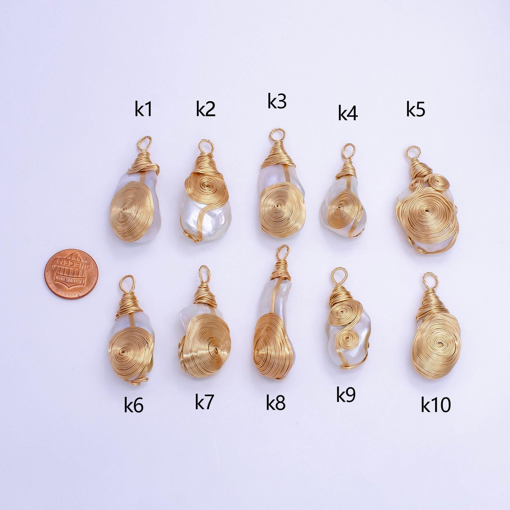 One of a kind big bold white baroque freshwater pearl with handmade gold wired pendant in gold statement jewelry p-1854