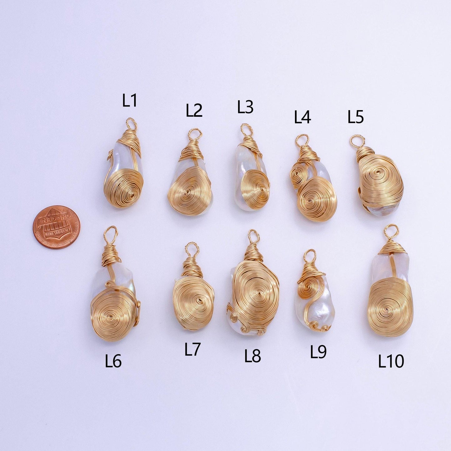 One of a kind big bold white baroque freshwater pearl with handmade gold wired pendant in gold statement jewelry p-1854