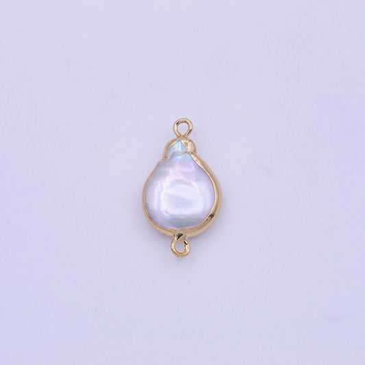 1pc freeform tear drop baroque drop pearl charm connector double bail gold plated edge bracelet necklace earring jewelry making p1848