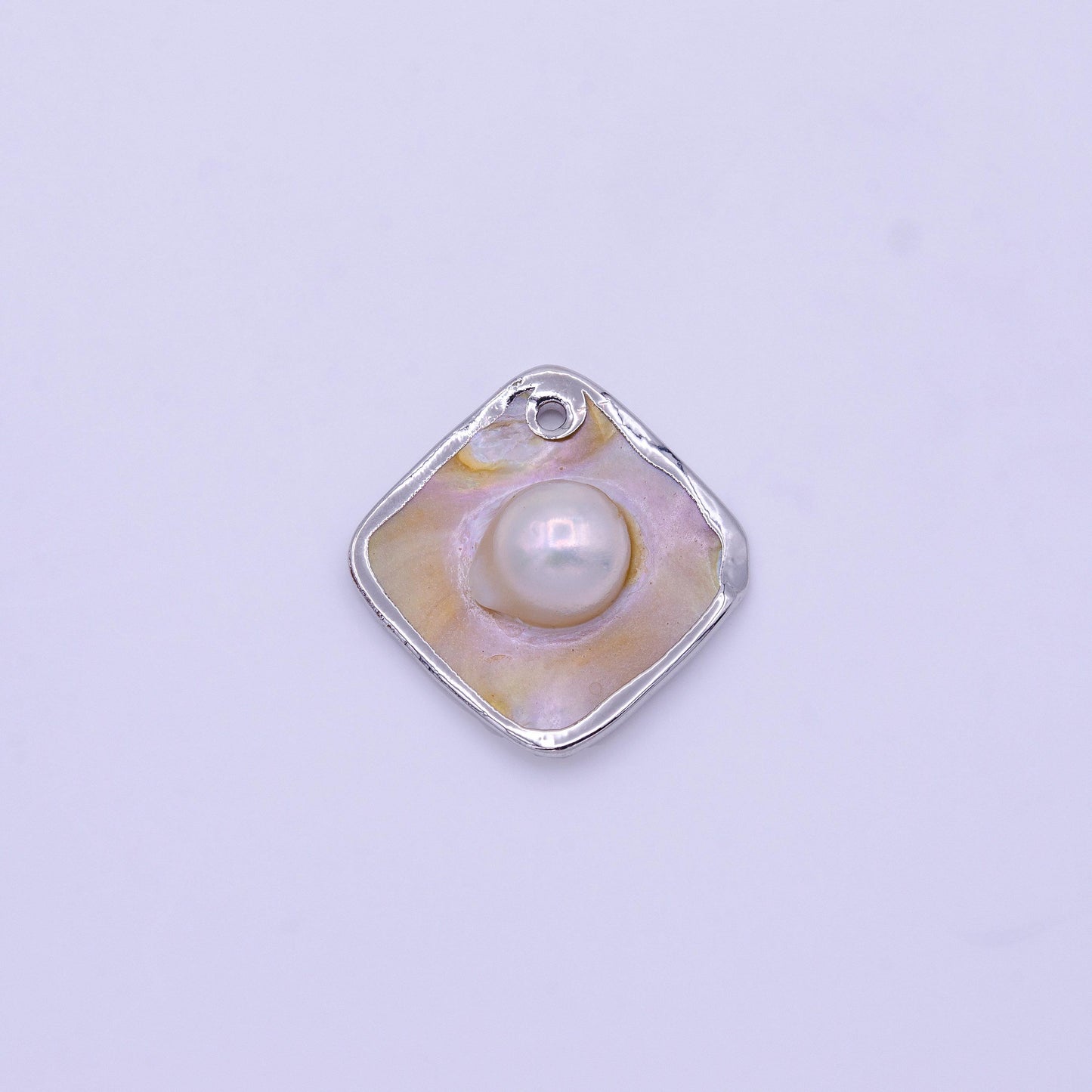 1pc wholesale natural mother of pearl charm abstract rhombus shape aprox 23.7 x 24 mm, gold / silver plated charm p1841