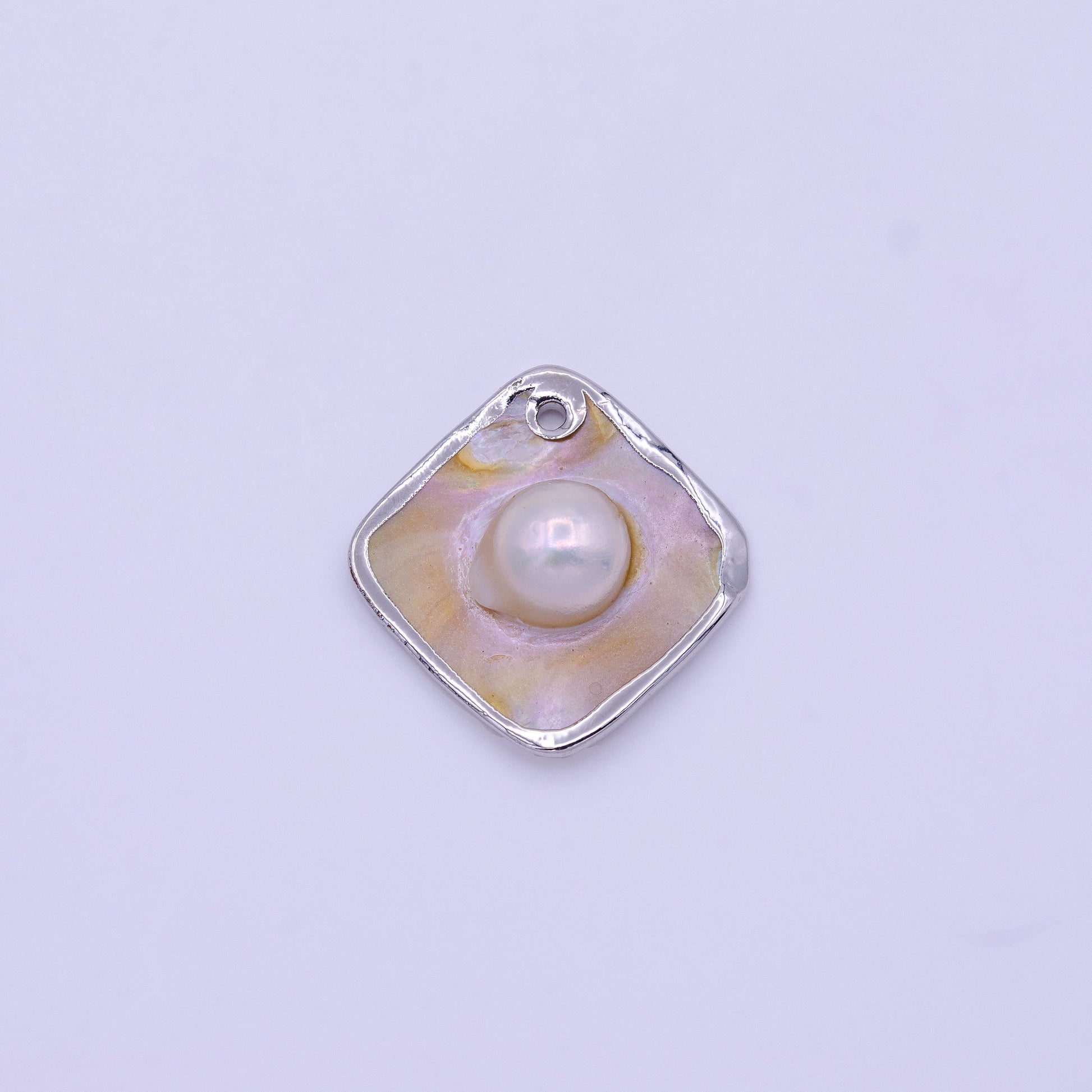 1pc wholesale natural mother of pearl charm abstract rhombus shape aprox 23.7 x 24 mm, gold / silver plated charm p1841