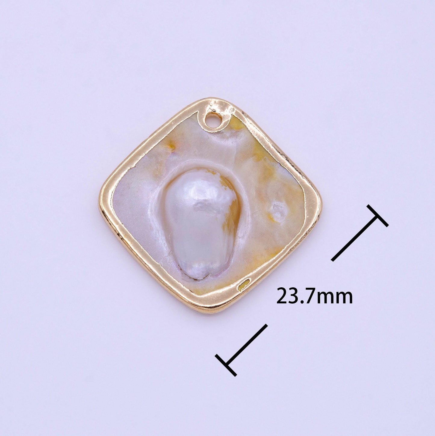 1pc wholesale natural mother of pearl charm abstract rhombus shape aprox 23.7 x 24 mm, gold / silver plated charm p1841