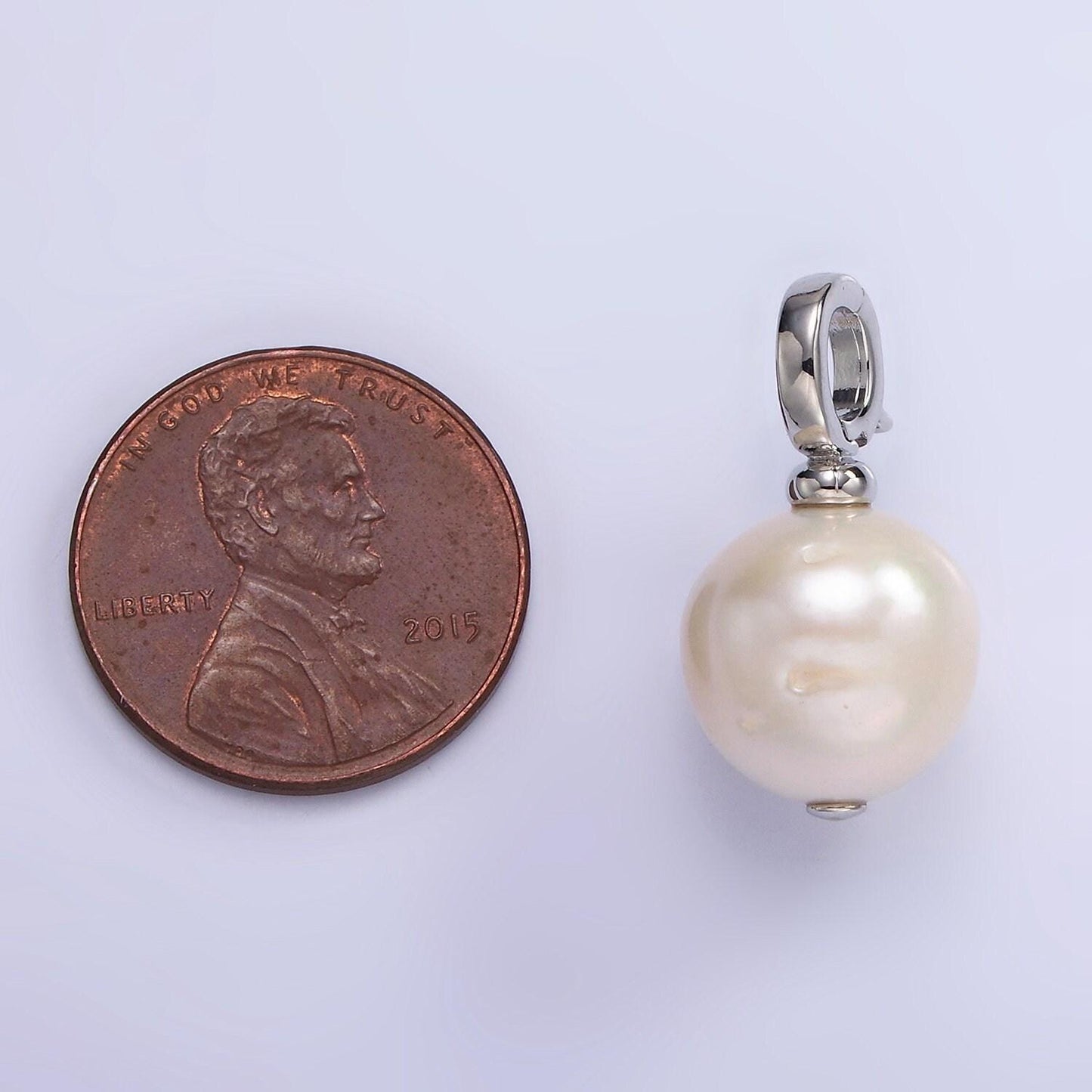14k gold filled button freshwater pearl drop snap latch bail pendant in gold & silver | p-1699