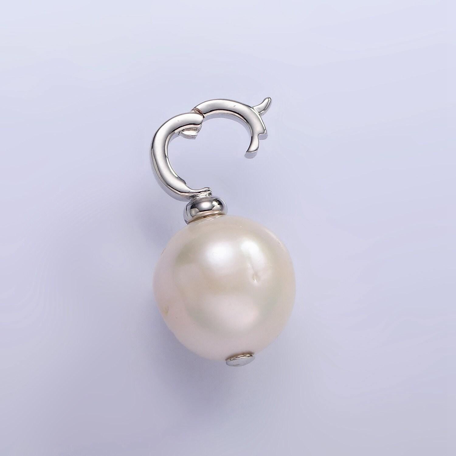 14k gold filled button freshwater pearl drop snap latch bail pendant in gold & silver | p-1699