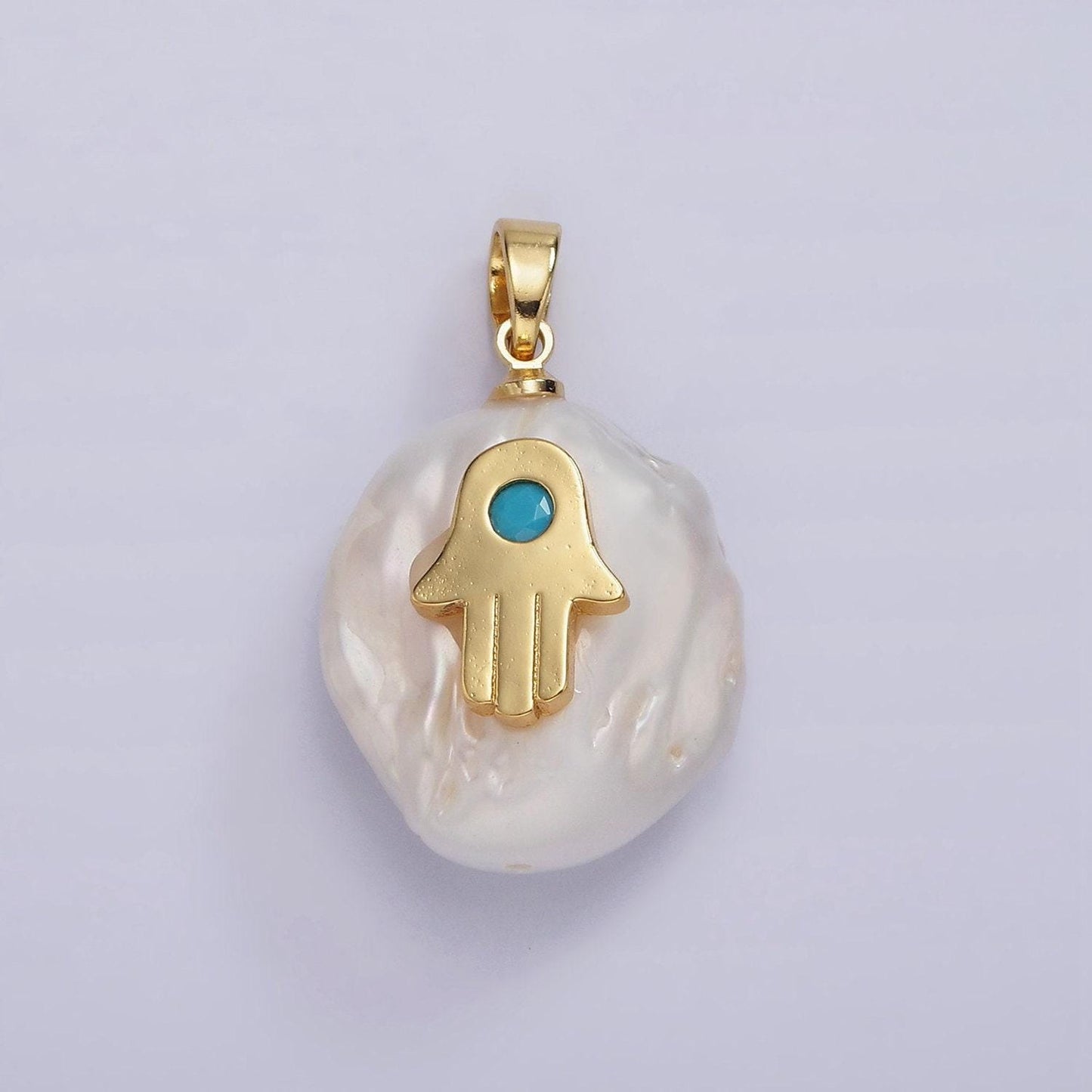 Dainty gold filled micro pave hamsa hand oval freeform pearl charm for necklace bracelet earring pendant jewelry supply | p1670