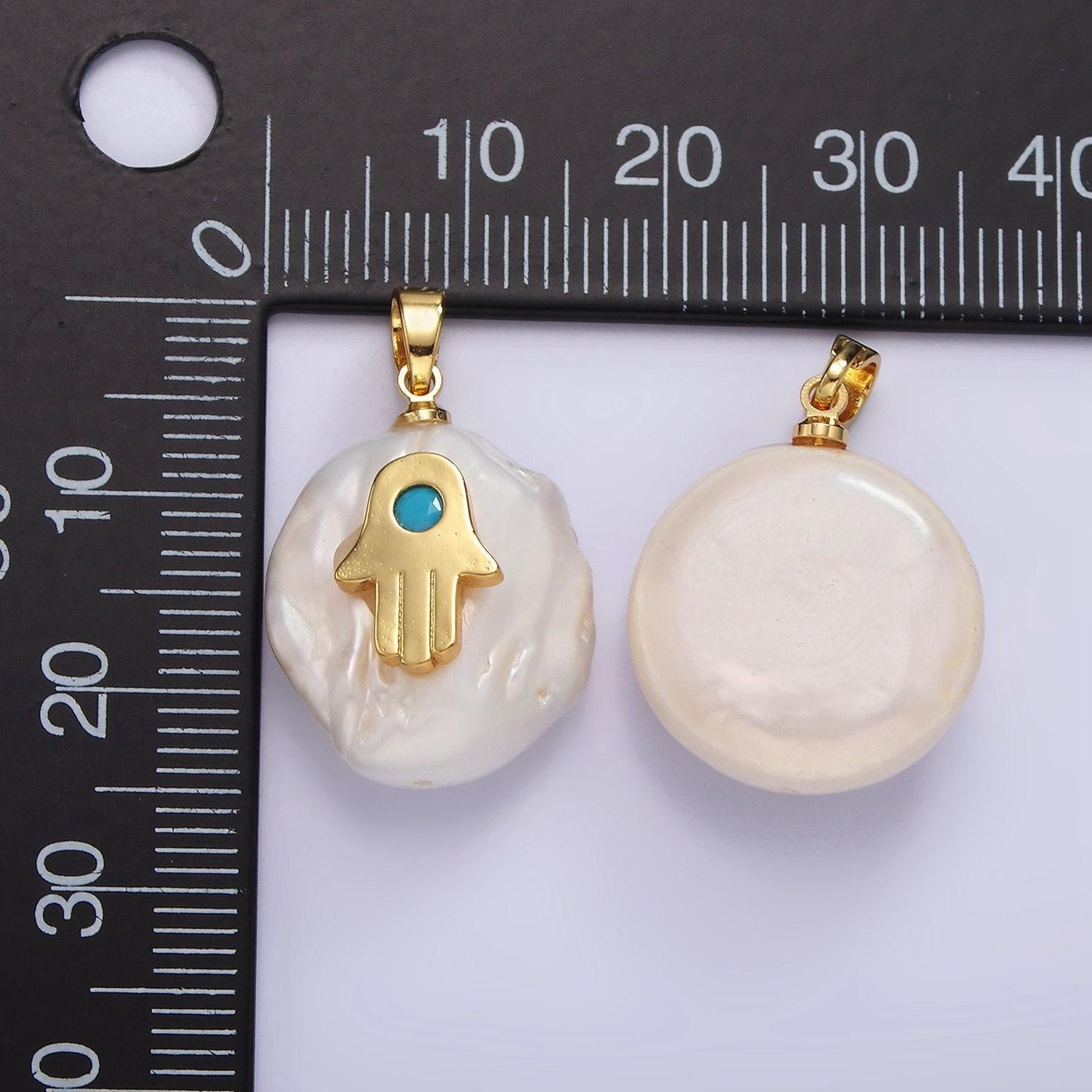 Dainty gold filled micro pave hamsa hand oval freeform pearl charm for necklace bracelet earring pendant jewelry supply | p1670