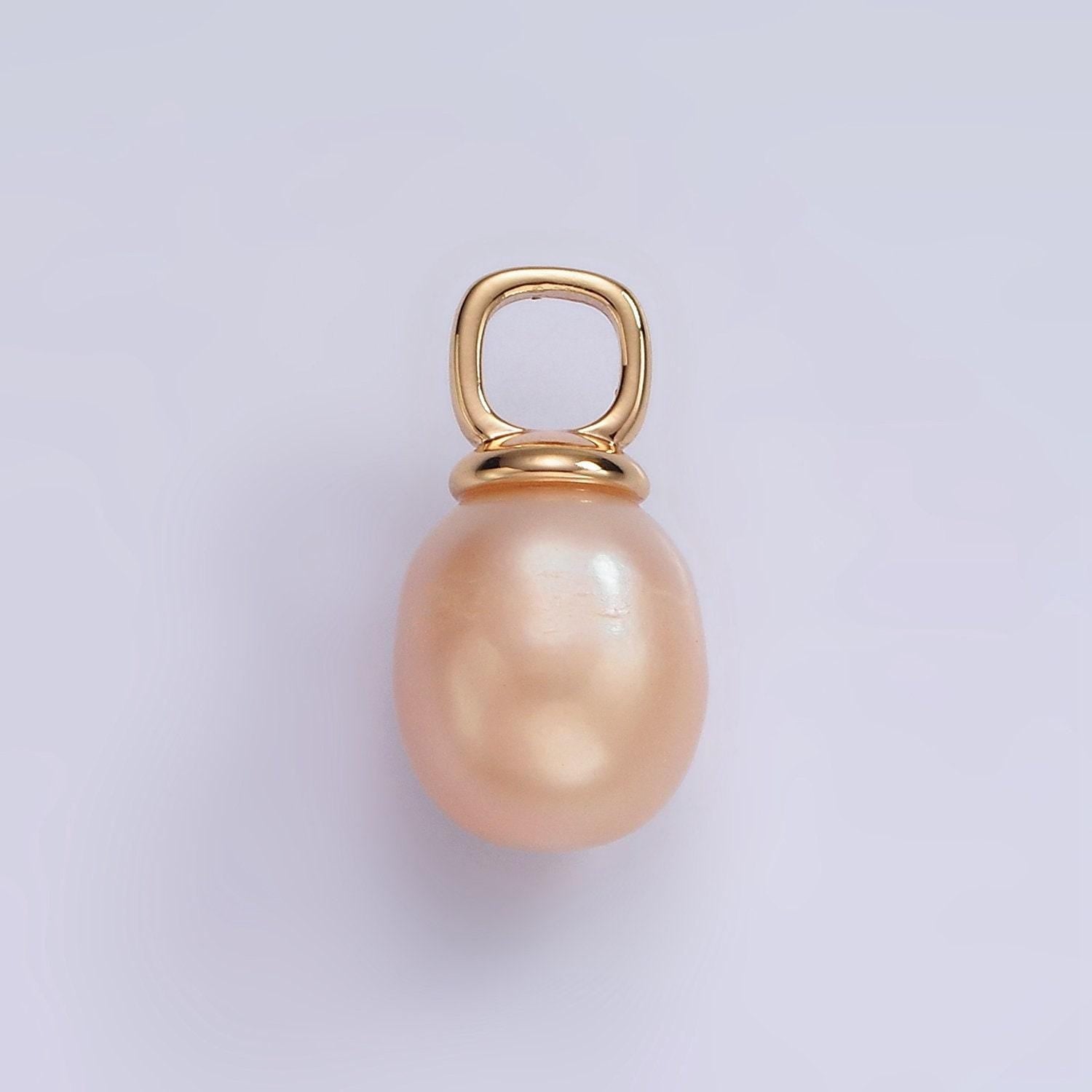 14k gold filled pink freshwater pearl drop square pendant in gold & silver | p1659