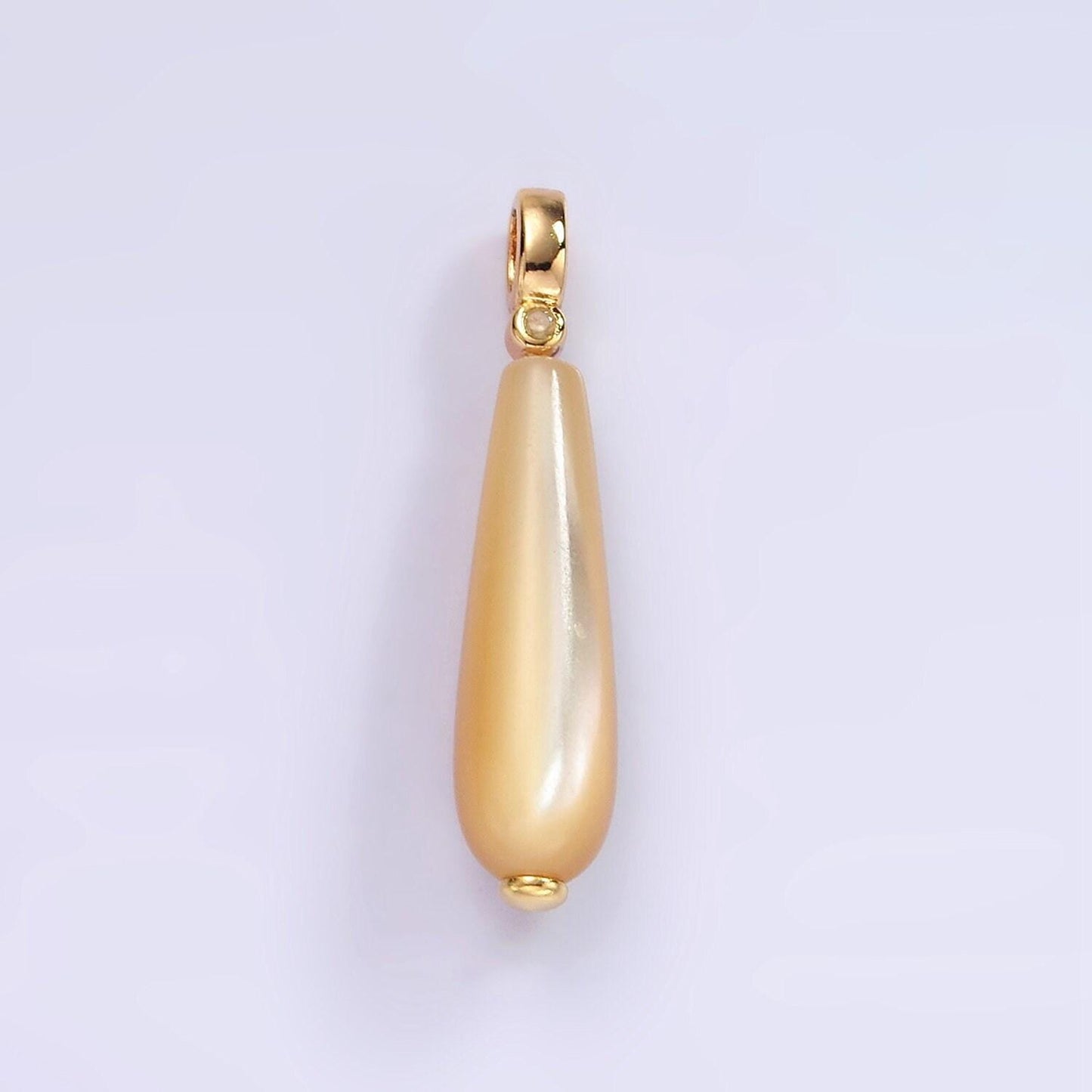 14k gold filled white, peach freshwater pearl linear teardrop clear cz bail pendant | p-1654 p-1655