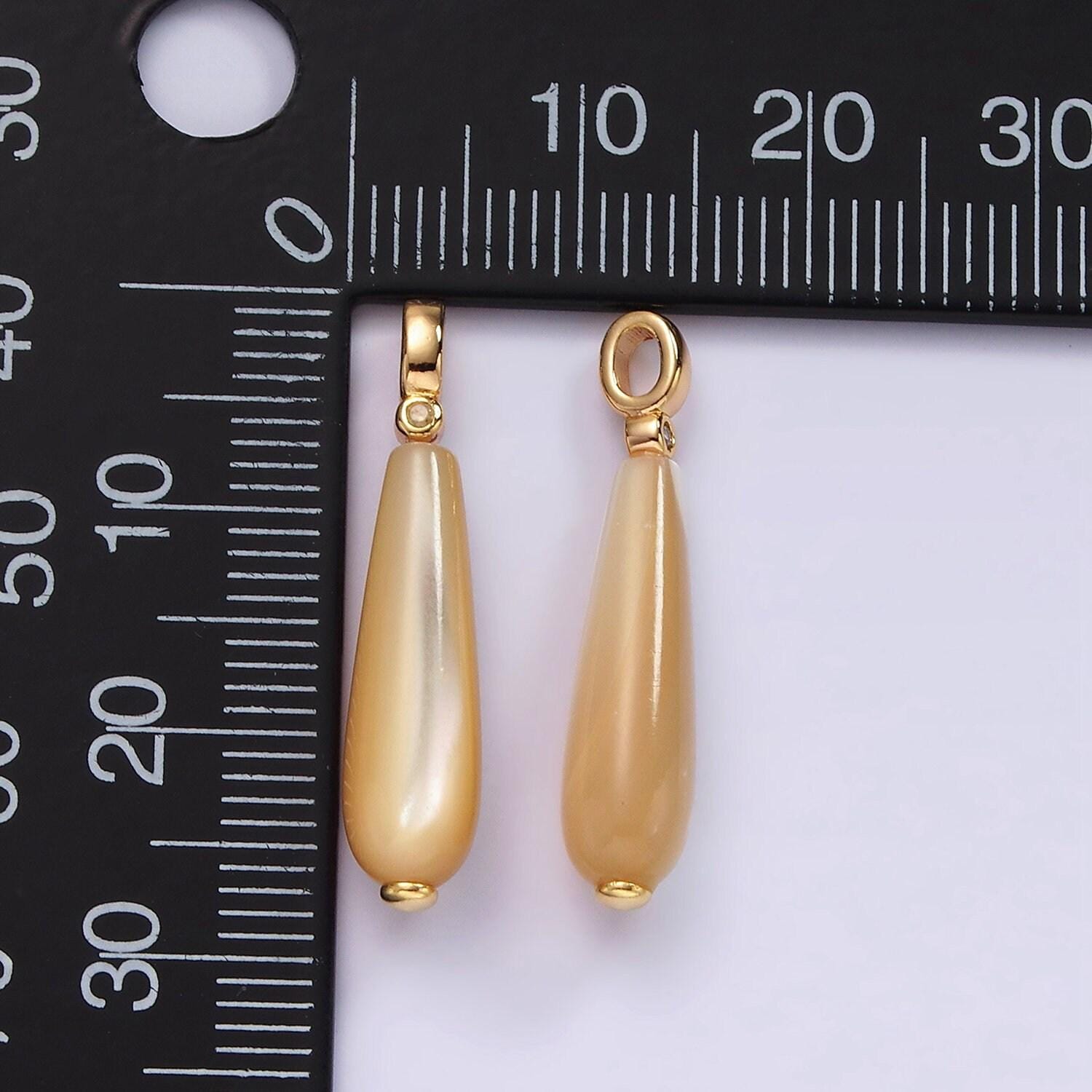14k gold filled white, peach freshwater pearl linear teardrop clear cz bail pendant | p-1654 p-1655