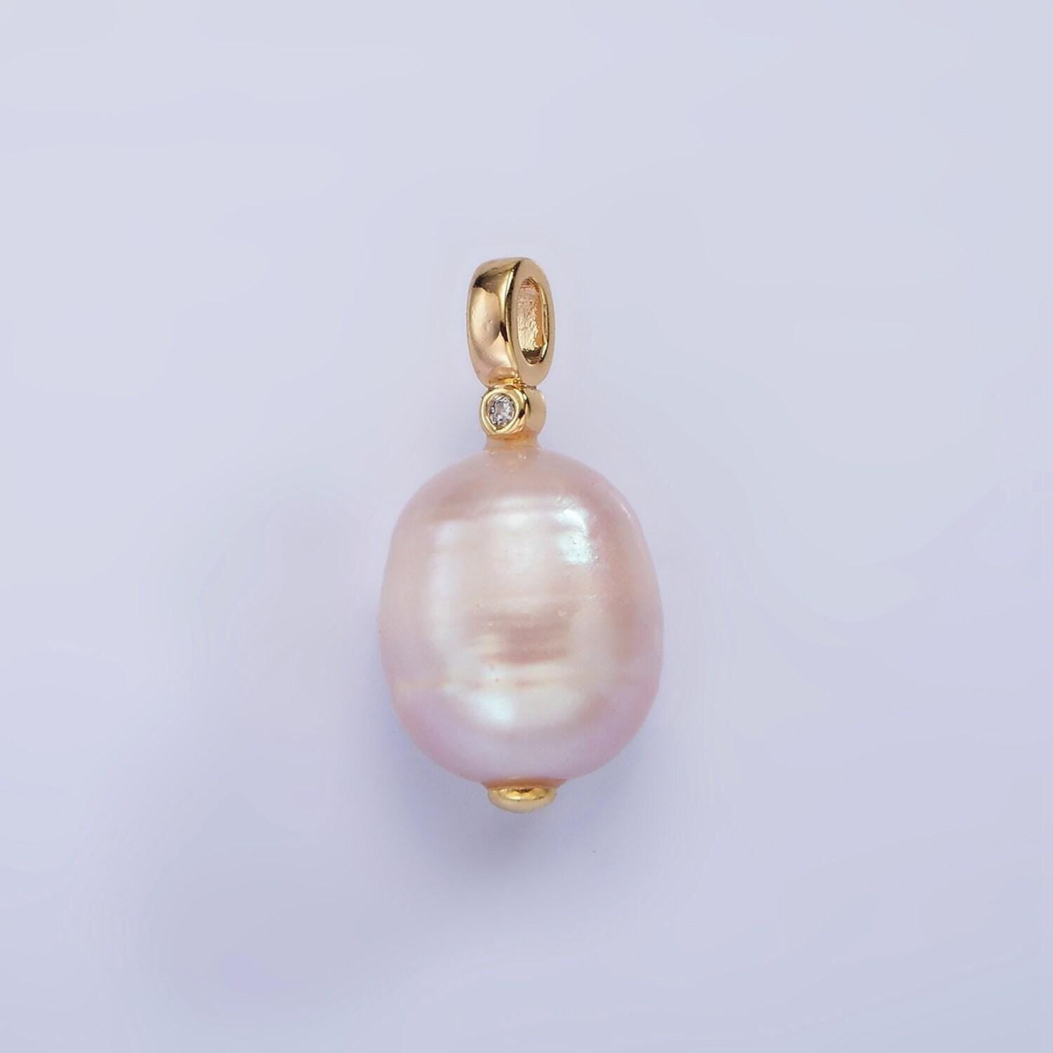 14k gold filled pink lavender, pink ringed button cz pearl pendant | p1646 p1647