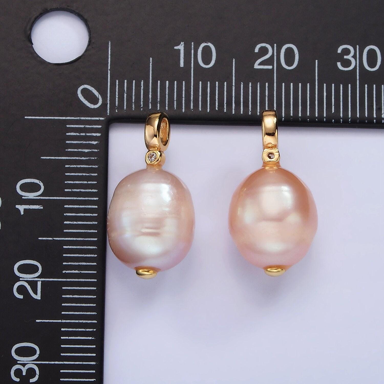 14k gold filled pink lavender, pink ringed button cz pearl pendant | p1646 p1647