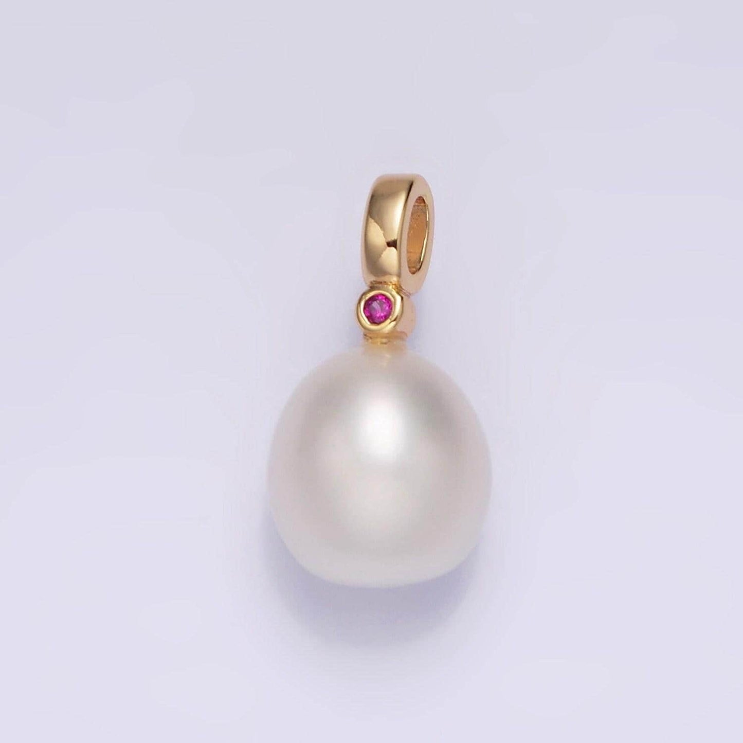 Dainty white potato pearl charms pendant with cz bail approx. 8x11mm for necklace component clear green cubic zirconia p-1607