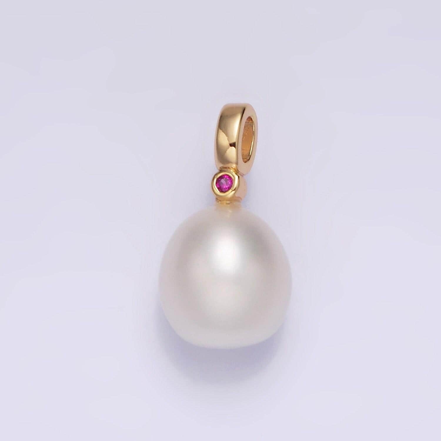 Dainty white potato pearl charms pendant with cz bail approx. 8x11mm for necklace component clear green cubic zirconia p-1607
