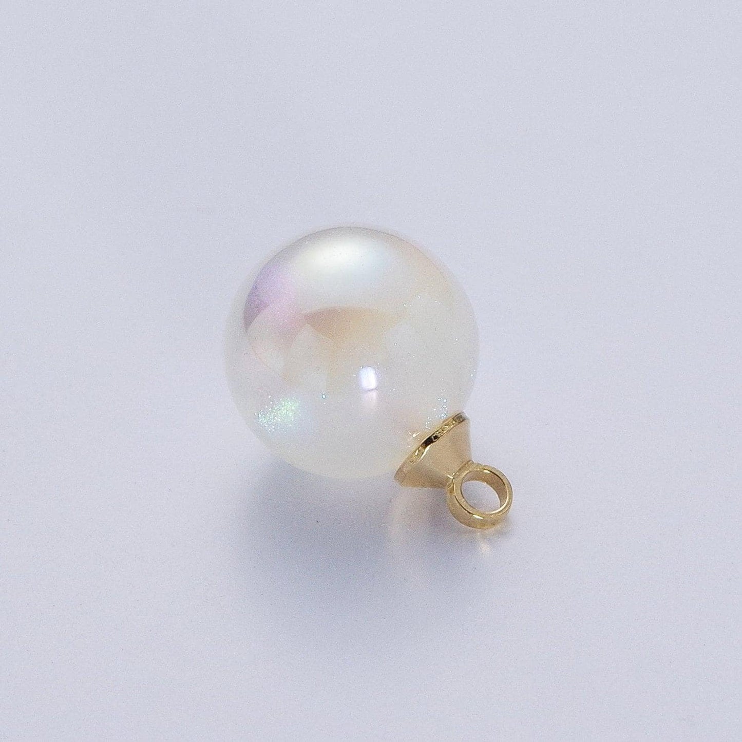 Round glass pearl pendant, blue and white various sizes round pearl ball gold plated charms |p-1558~p-1560