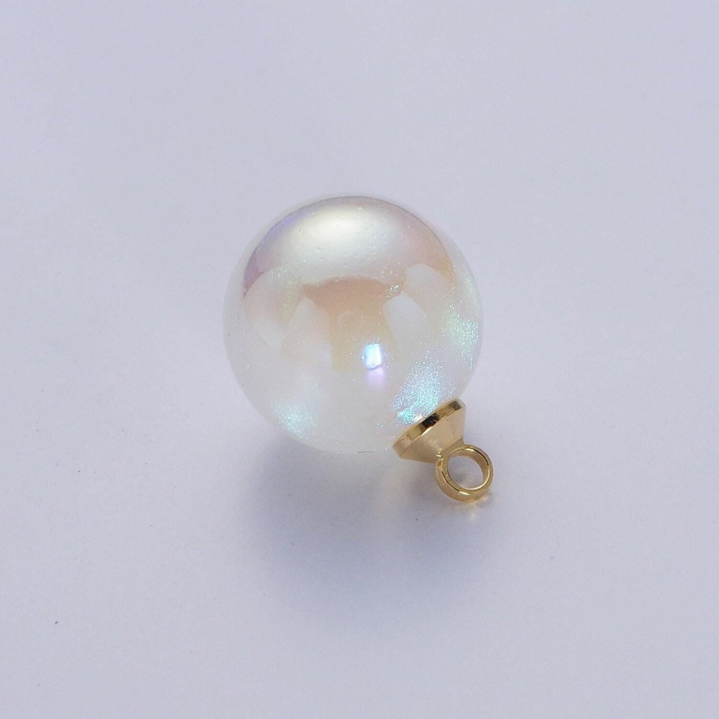Round glass pearl pendant, blue and white various sizes round pearl ball gold plated charms |p-1558~p-1560