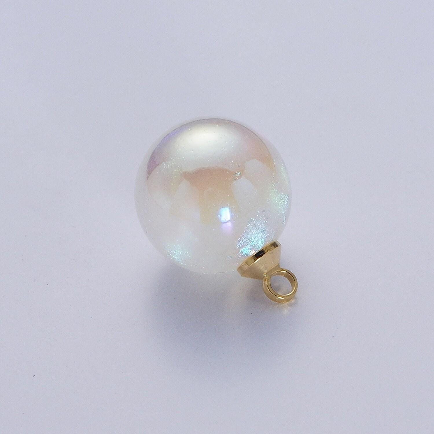 Round glass pearl pendant, blue and white various sizes round pearl ball gold plated charms |p-1558~p-1560