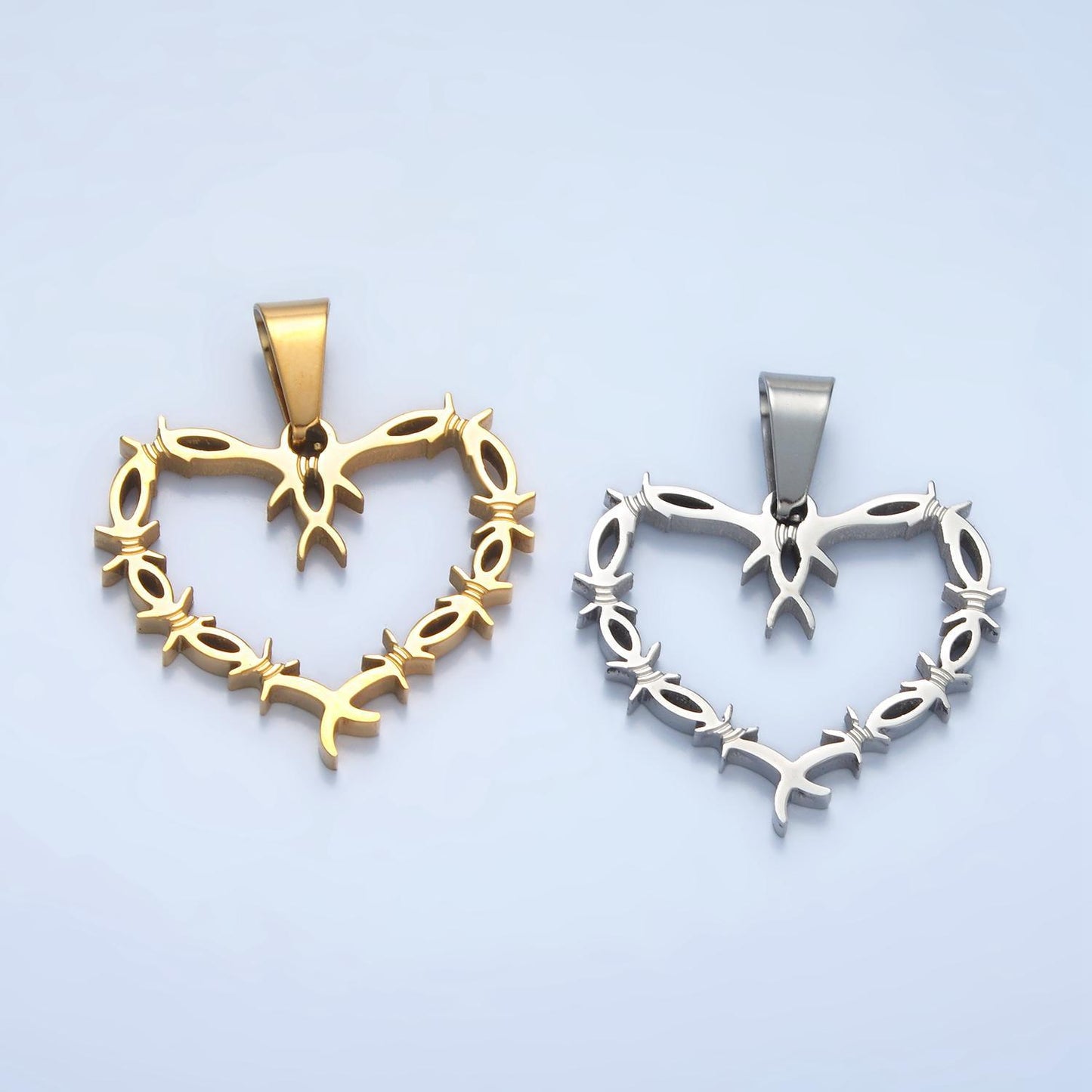 Stainless steel heart charms gold barb wire charms love pendant for necklace charm p1483