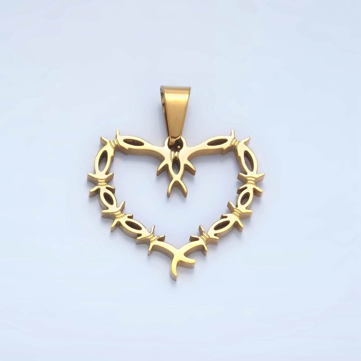 Stainless steel heart charms gold barb wire charms love pendant for necklace charm p1483