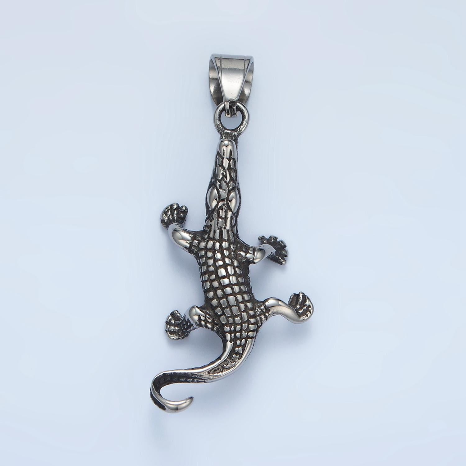 Stainless steel alligator charm silver crocodile pendant animal gator jewelry inspired pendant | p-1482