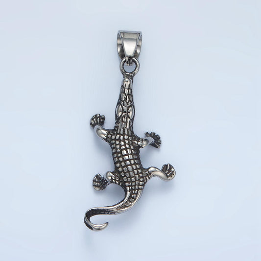 Stainless steel alligator charm silver crocodile pendant animal gator jewelry inspired pendant | p-1482