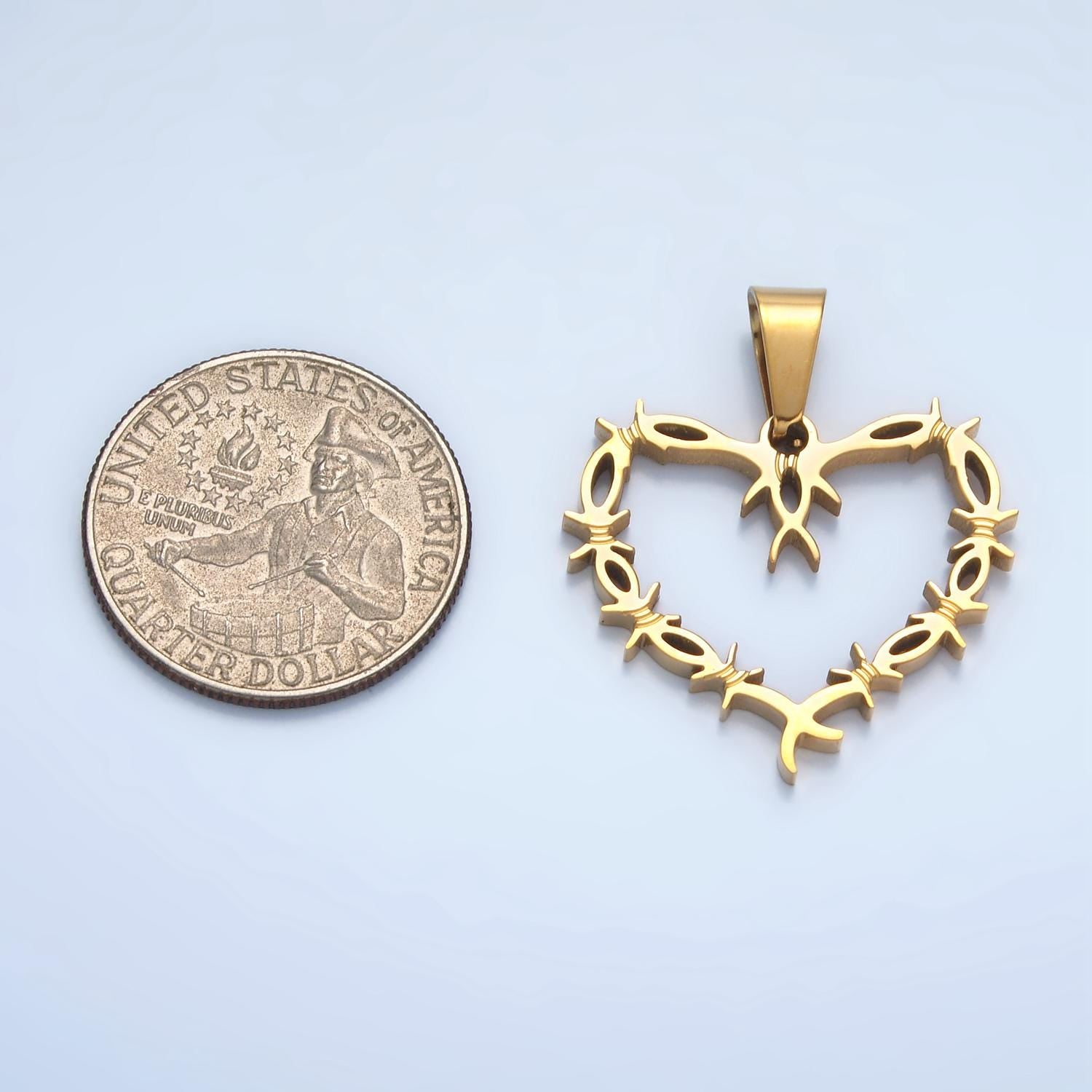 Stainless steel heart charms gold barb wire charms love pendant for necklace charm p1483