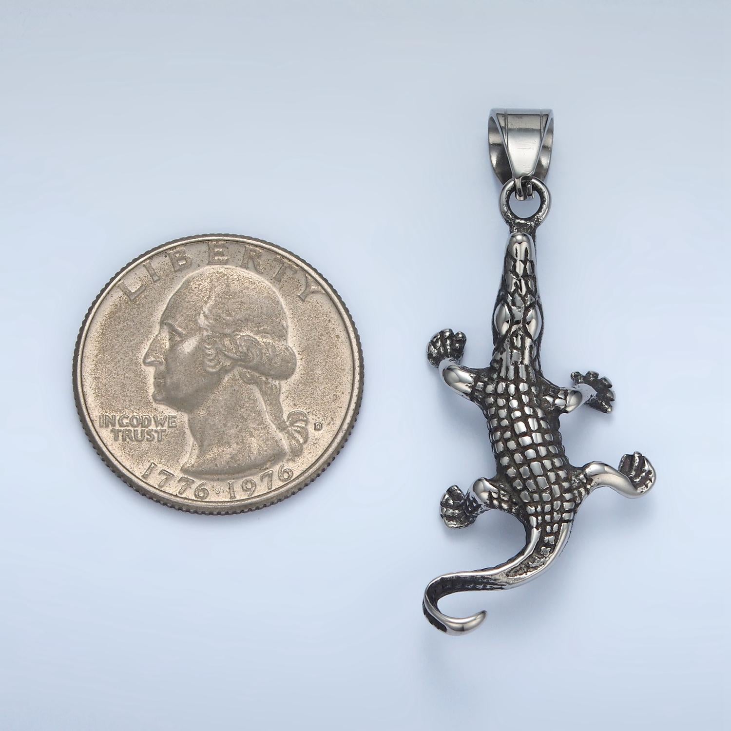 Stainless steel alligator charm silver crocodile pendant animal gator jewelry inspired pendant | p-1482