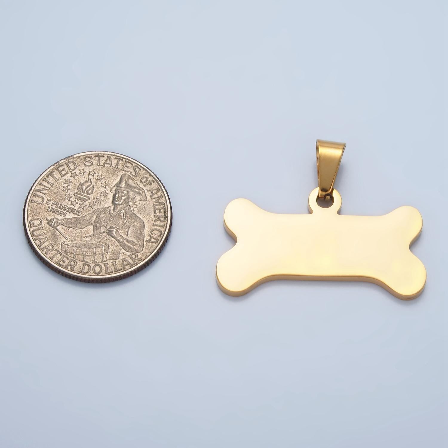 Gold stainless steel dog bone charm in stainless steel for pet collar necklace charm supply p-1480